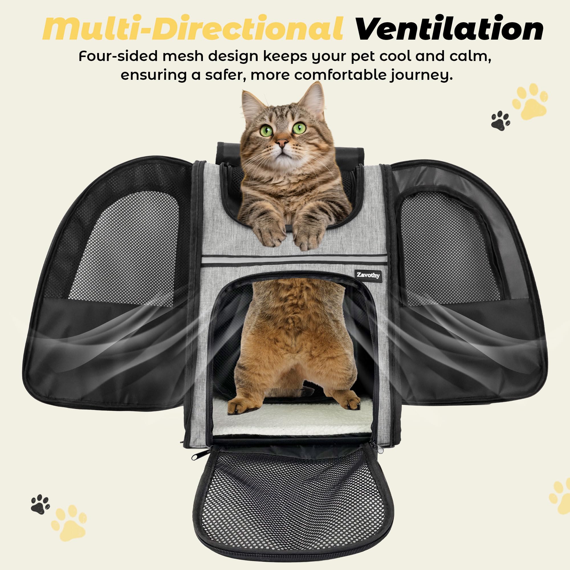 Zavothy Cat Backpack Carrier, Expandable Airline Approved Pet Backpack for Small Cats & Dogs, Breathable Mesh Cat Carrier Backpack with Padded Bottom, Foldable Travel Bag - Grey - image 5