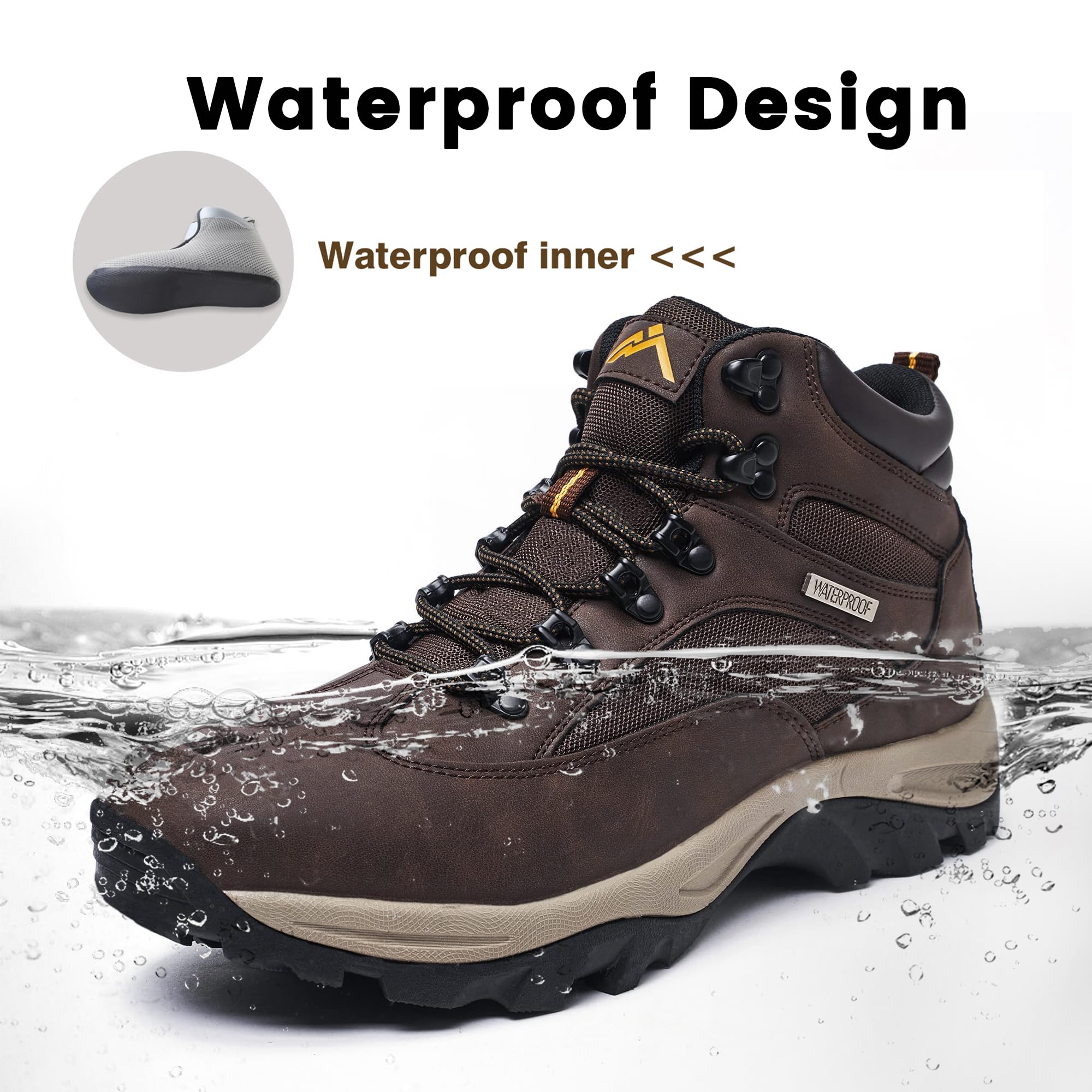 CC-Los Men's Waterproof Hiking Boots Outdoor Relaxed Fit Lightweight Brown Size 7.5