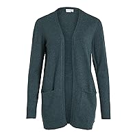Vila Viril Open L/S Knit Cardigan-Noos Maglione, Ponderosa Pine/Dettagli: mélange Scuro