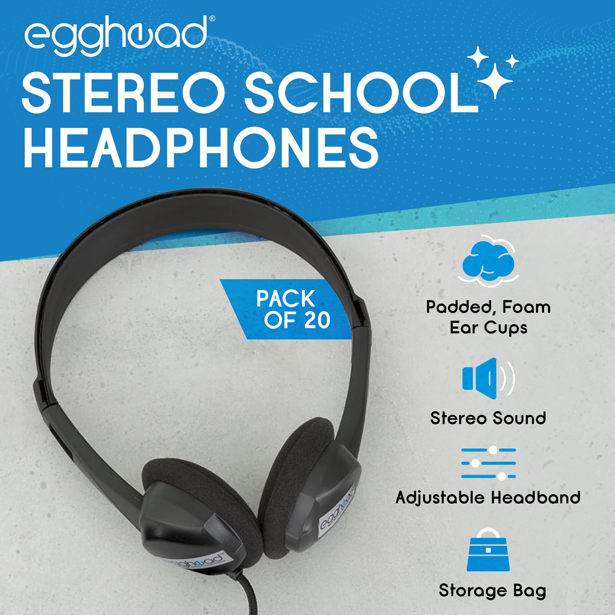 Egghead Kids' Stereo Headphones Review Pack of 20 - Dettaglio