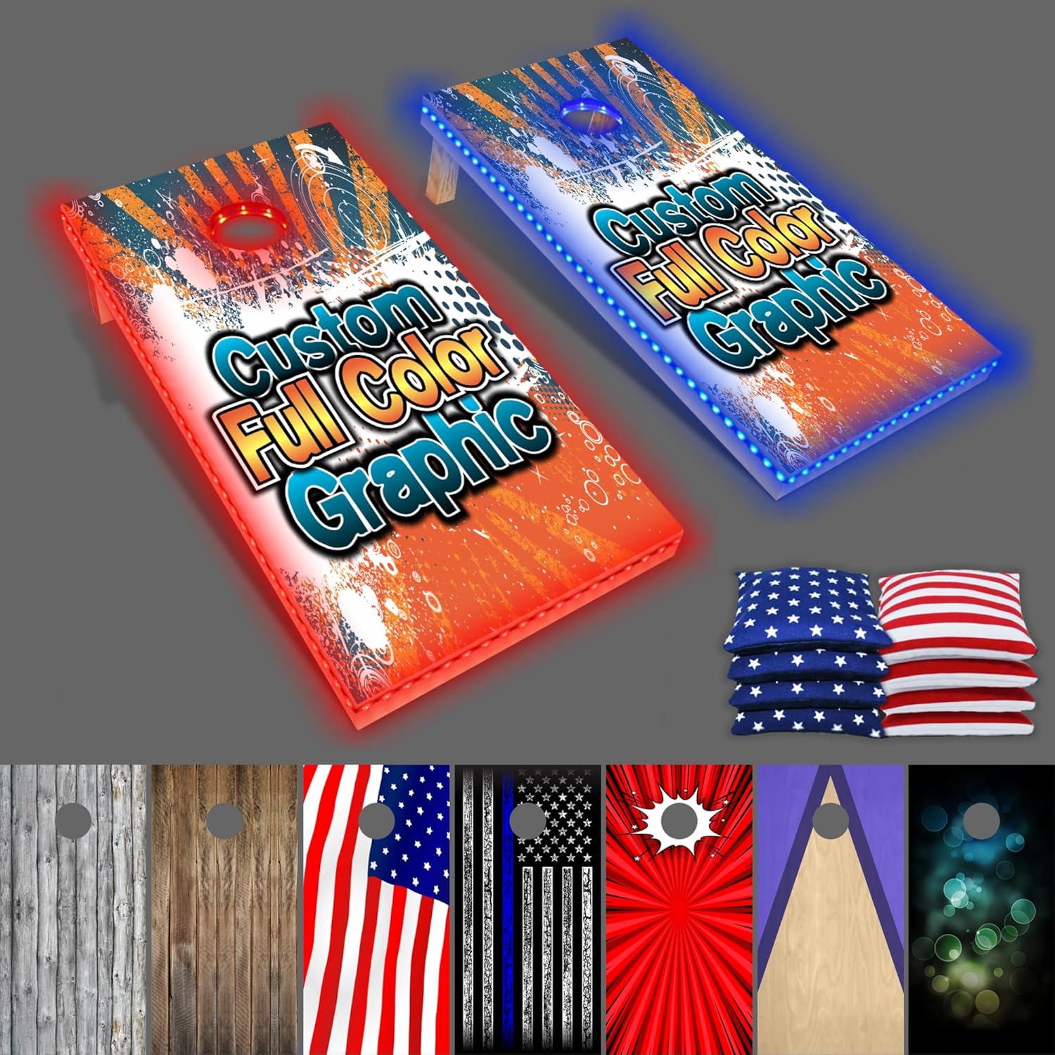 PartyToss Cornhole Boards/Bean Bag Toss Game Set w/Optional LED Lights & Graphics - Choose Your Model