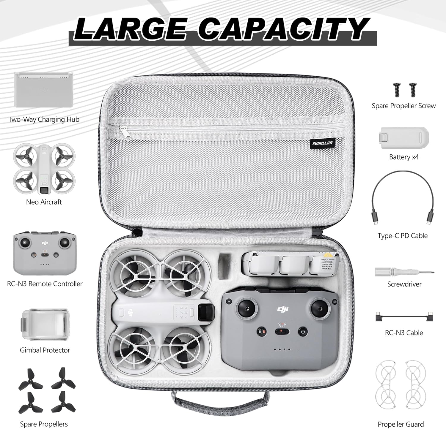 NEO Case, Waterproof hard Carrying Case for DJI NEO, Travel Storage Bag for DJI NEO Fly More Combo, Compatible RC-N3/N2 remote controller/Intelligent Flight Battery/Charging Hub and Accessories - Image 2