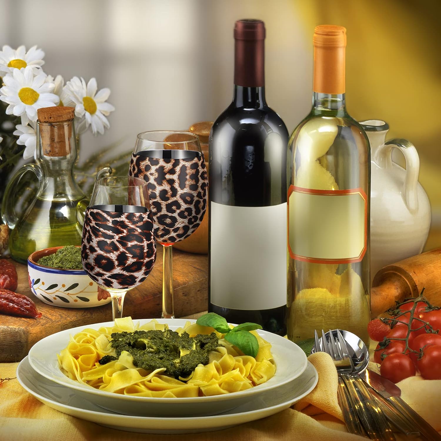 8 Pcs Reusable Wine Glass Sleeve Neoprene Leopard Print Insulator Wine Glass Sleeves Neoprene Insulated Covers for Cup Ornaments Supplies, 4.5 x 3.3 Inch, 4 Styles - Image 6