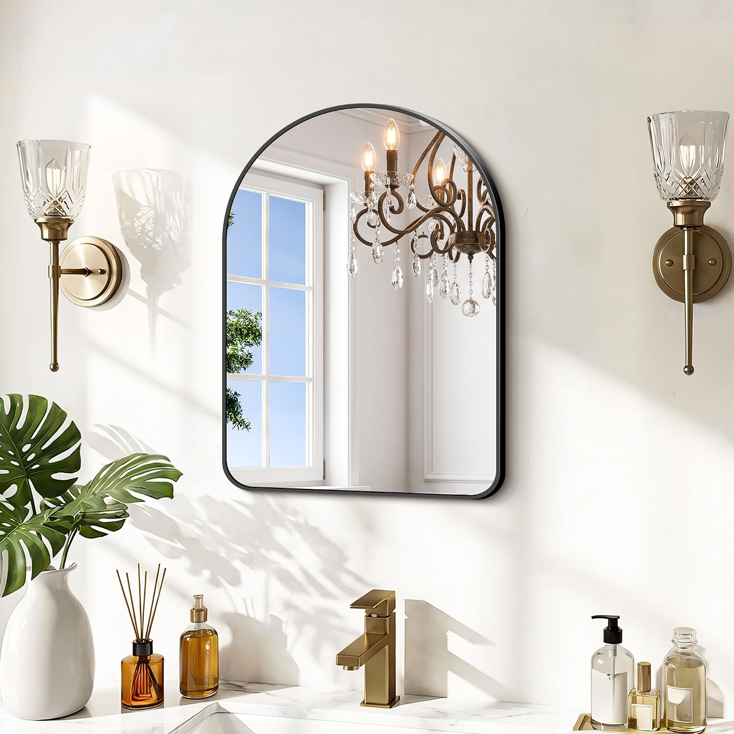 GLASHOM Arched Bathroom Vanity Mirror, 16"x20" Black Frame Wall Mirror | Bathroom Mirrors for Over Sink, Modern Mirror with Metal Frame Shatter-Proof Glass for Bedroom, Entryway, Living Room Decor