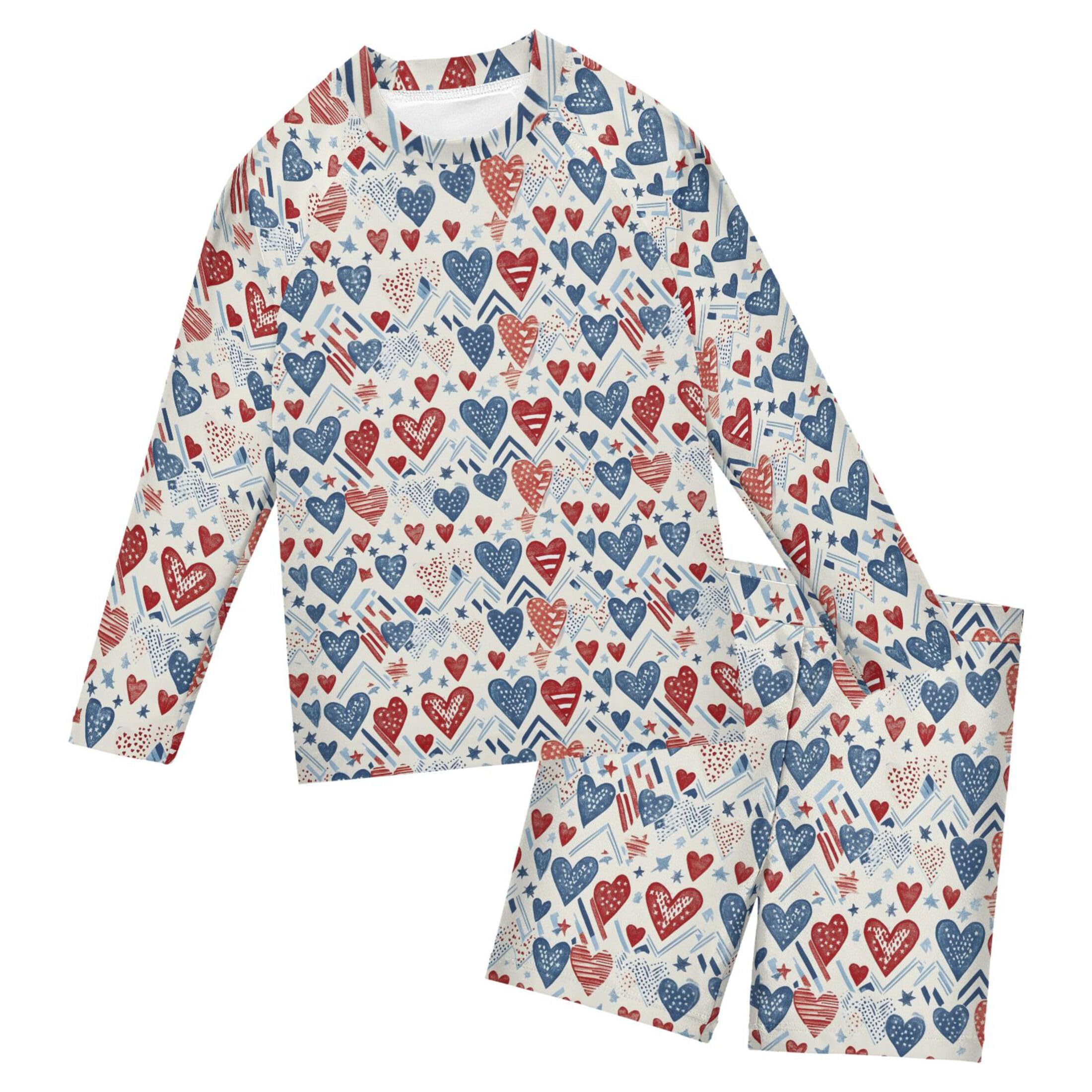 July 4th Independence Day Heart Baby Boys' Toddler Long Sleeved Rashguard Swim Bathing Suit Set B0403661