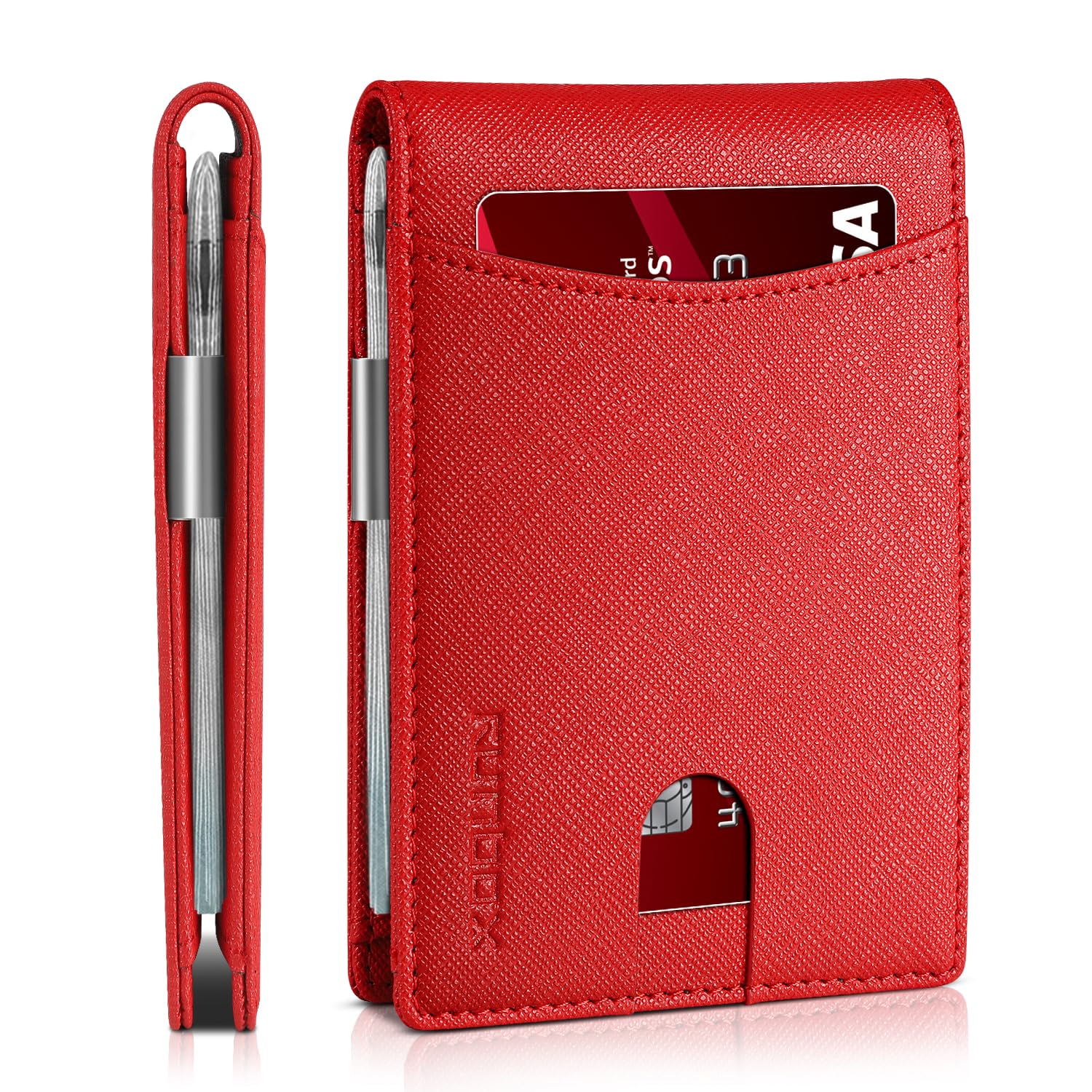 RUNBOX Slim Money Clip Wallet for Men, RFID Blocking Bifold, Front Pocket | Minimalist Small Leather Credit Card Wallet, 11 Card Holder Capacity and Cash Storage, Thin Design, Birthday Gift for Men