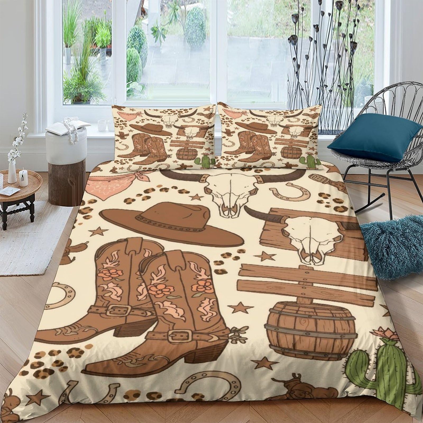 Ctjqhvkz Style-4 3D Printed Western Cowboy Fitted Sheet Microfiber Soft Brown Boots Skull Bed Cover For Bedroom Guest Room Decor Single（135X200cm）