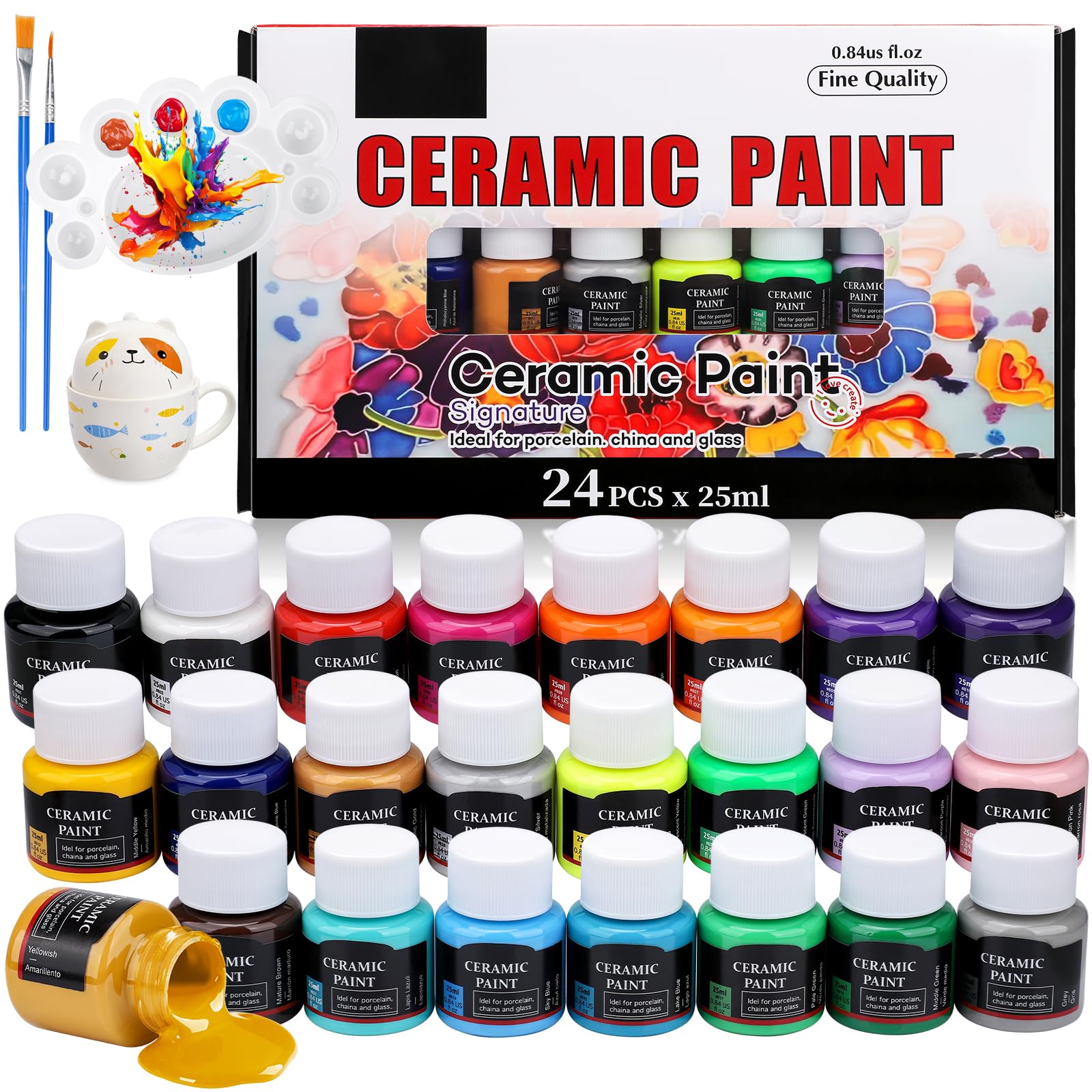 Porcelain Paints, 24 x 25 ml Ceramic Paints for Baking, Glass and Porcelain Paint, Paint for Glass, Cups, Ceramic Paints, Dishwasher Safe After Burning-image-22