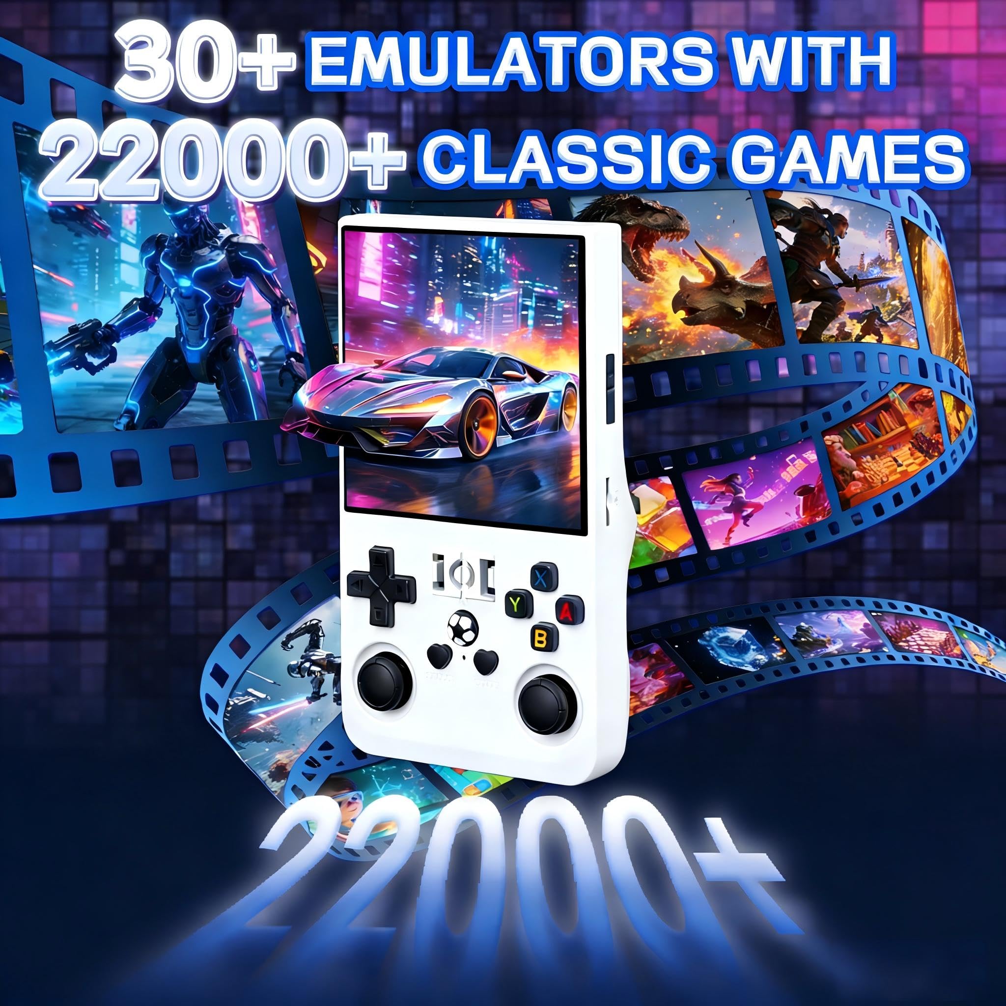 Rhesusco R36MAX Retro Video Game Console - Portable Console with 4.0-Inch HD Screen,128G TF Card,Support 22000+Classic Games,Open Source System,4000mAh Battery,Birthday Gift for Adults-White — view 2