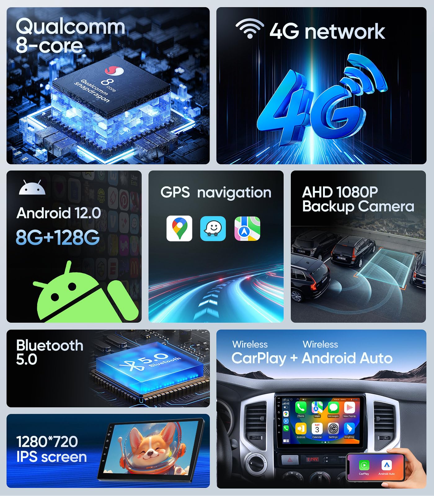 9 Inch Car Stereo Radio for Toyota Tacoma 2005-2015,8 Core Android 13 Touchscreen with Wireless Apple CarPlay,Android Auto,GPS Navigation,WiFi,Bluetooth,DSP,FM,SWC,1080P Backup Camera (8G+128G)