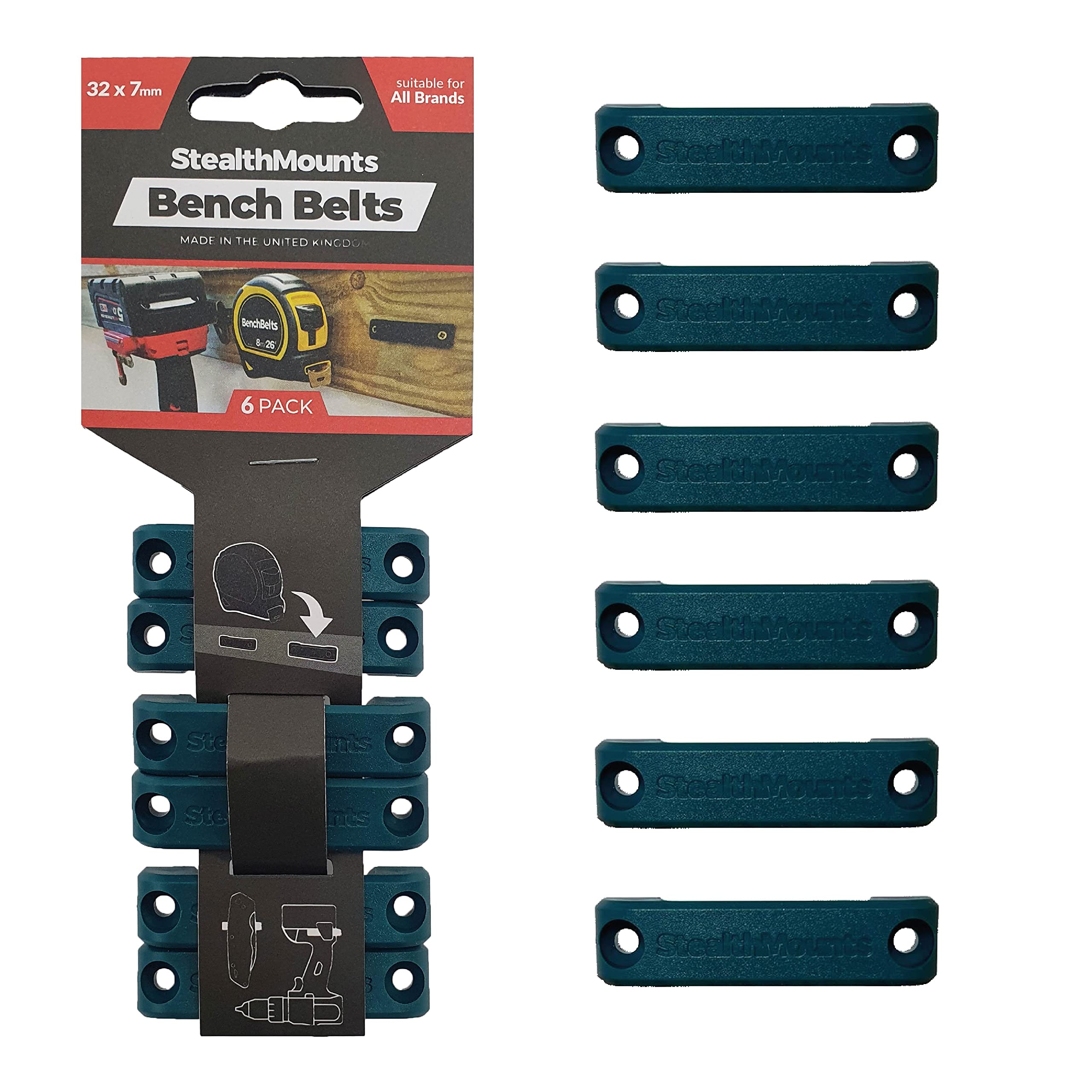 StealthMounts Cintura da banco, supporto universale per attrezzi, set da 6 pezzi, perfetto per utensili elettrici, misure a nastro e clip per cintura (blu)