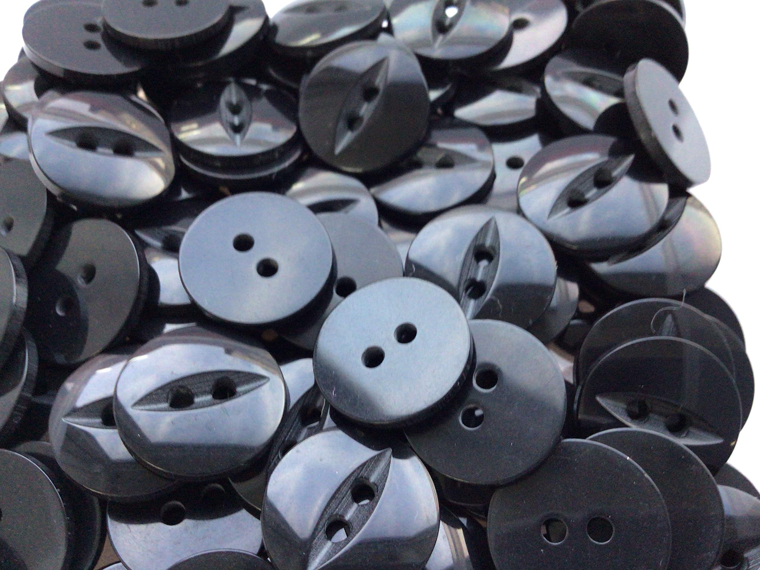 Buttons Black 10 Round Fish Eye Size 26 (16 Mm) X 50