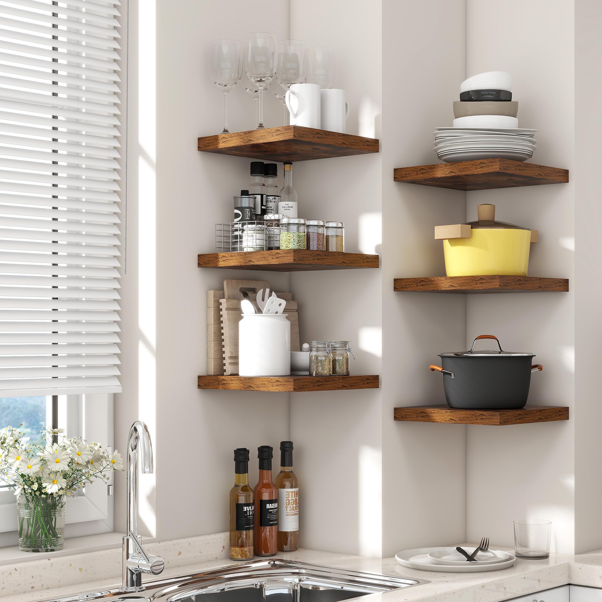 Estantes flotantes para pared, 3 estantes pequeños montados en la pared con soportes invisibles, estantes flotantes cuadrados de madera para sala de estar, dormitorio, decoración de cocina (marrón