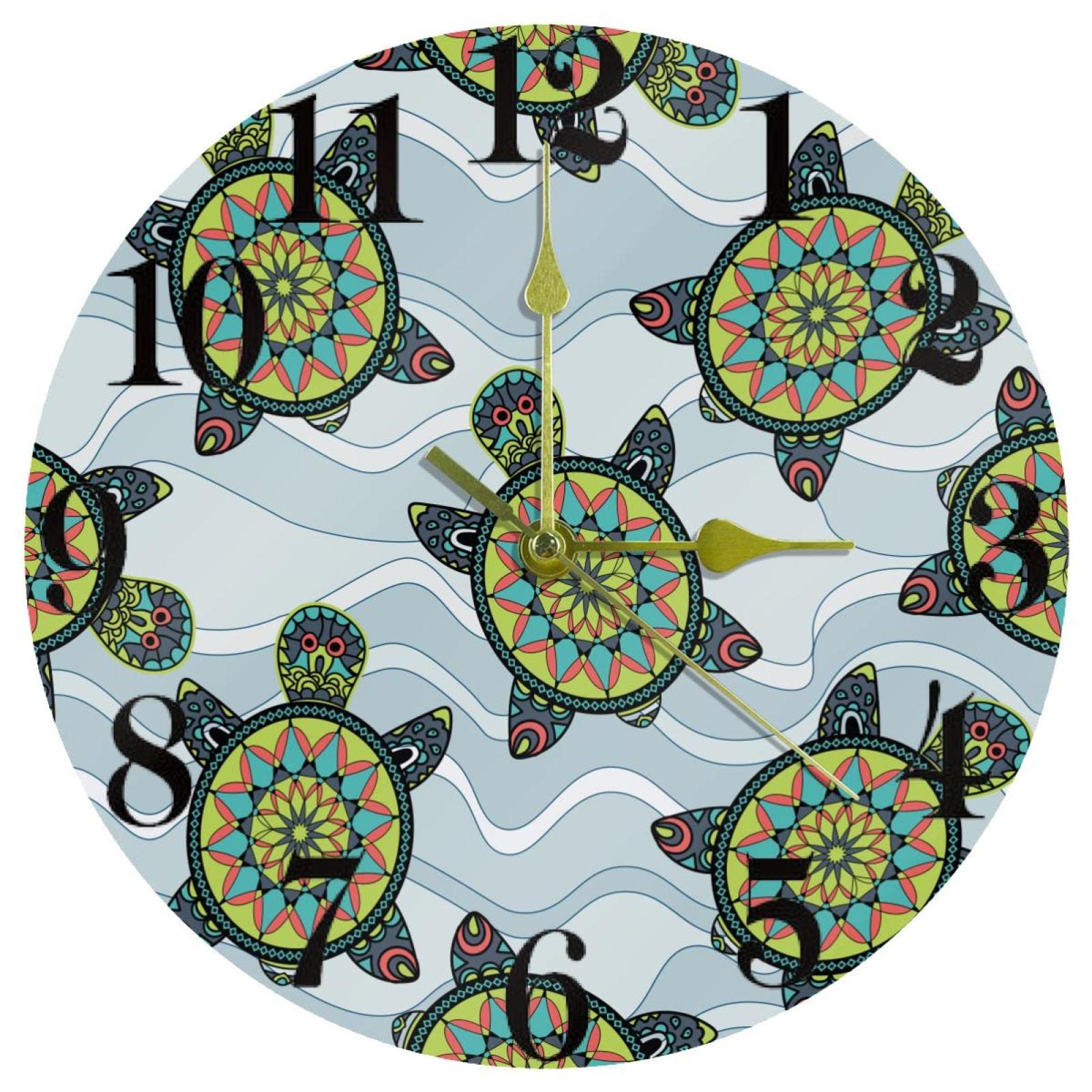 Horloge murale ronde tortue de mer bohème pour une ambiance marine apaisante