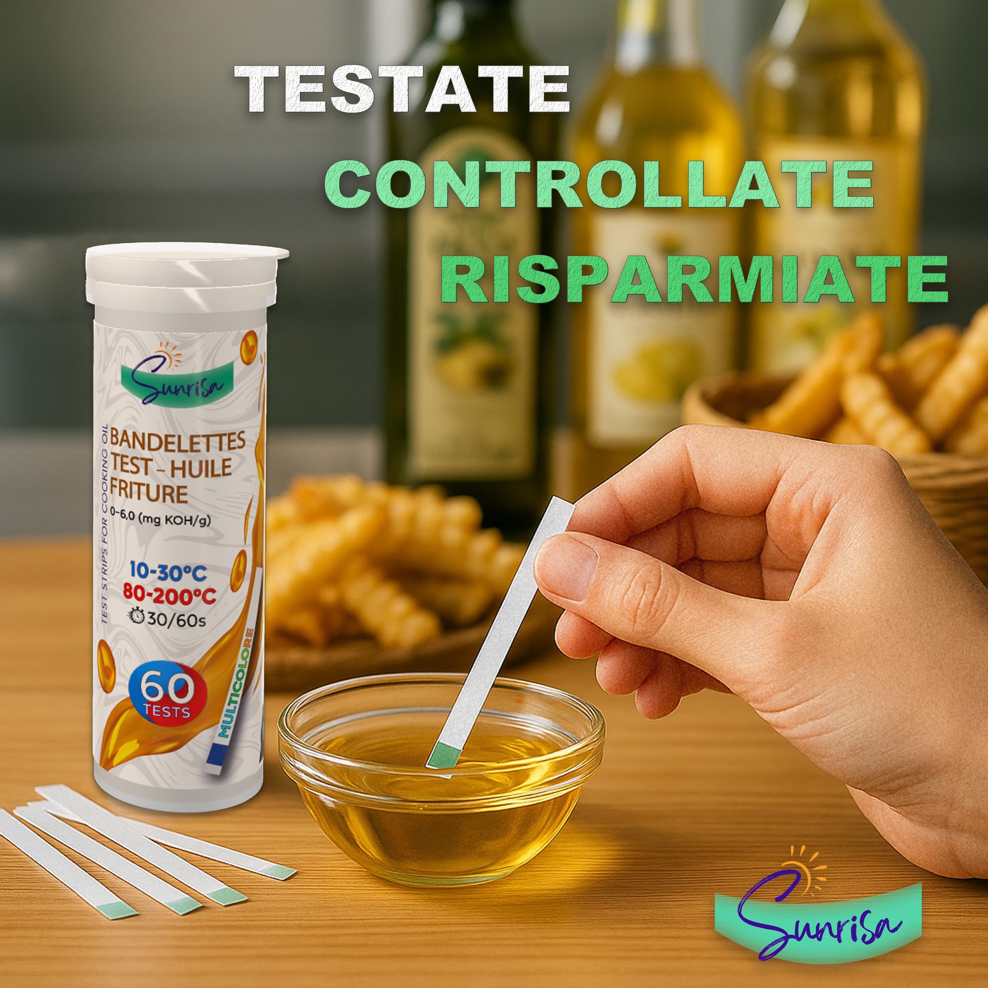 (CALDO|FREDDO) 120 Strisce Test Olio Friggitrice Pro - 2 Tubi - 30 Sec. - APP Mobile Monitoraggio HACCP - Misuratore Strisce Olio Frittura - Misurazione FFA KOH - Sito Industriale ISO 9001 & 13485