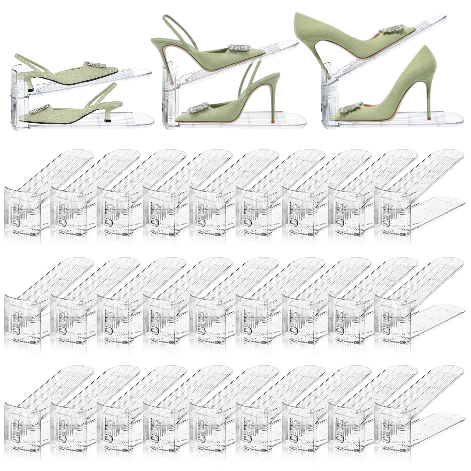 30 Pack Shoe Slots Organizer for Closet, Adjustable Shoe Stackers for a Pair of Shoes Shoe Rack Storage Shoe Space Saver 50% Shoe Shelf Display Holder for Closet
