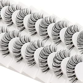 Veleasha Russian Strip Lashes with Clear Band Looks Like Eyelash Extensions D Curl Lash Strips 10 Pairs Pack (DT09)
