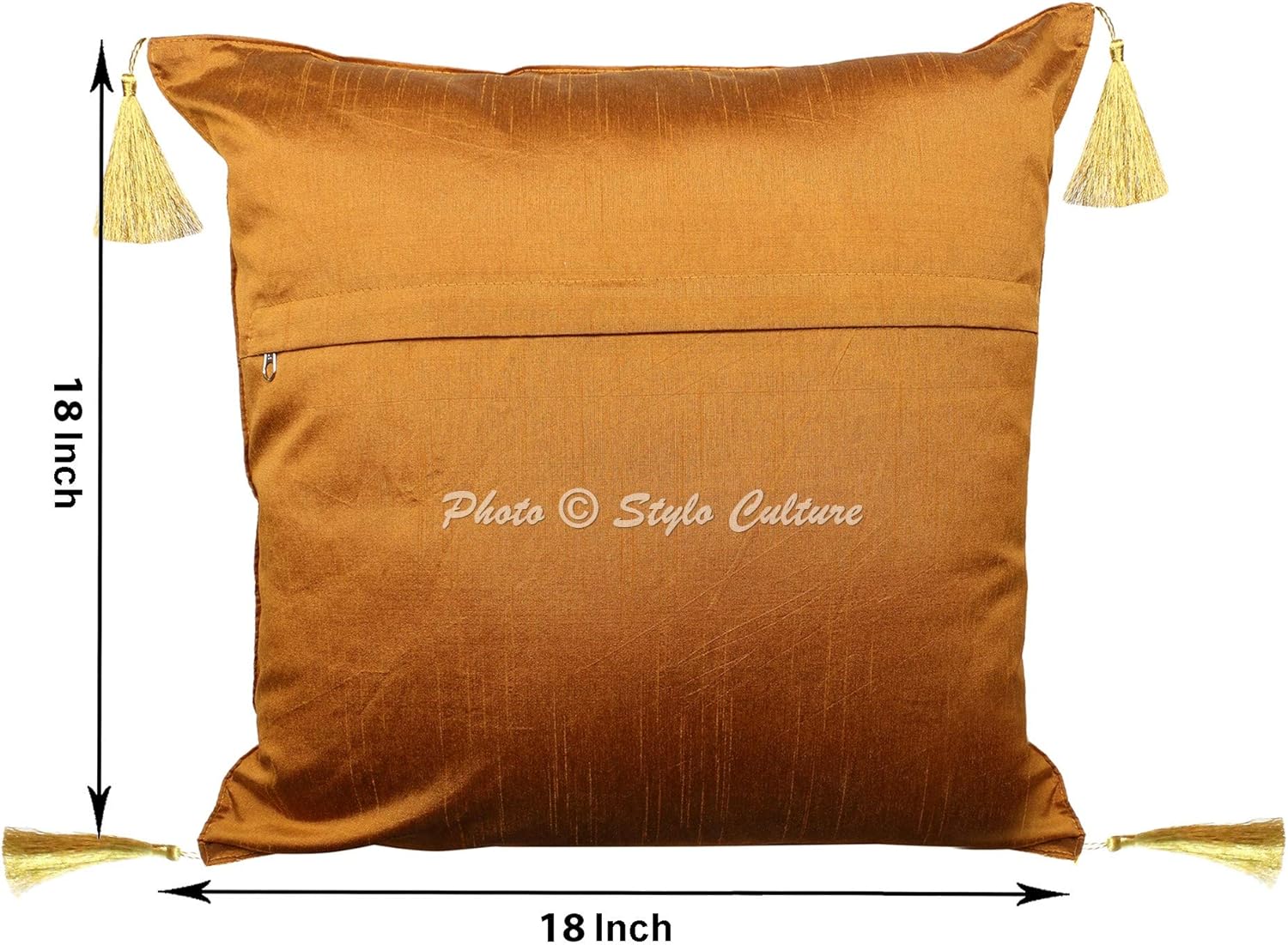 Bohemian Decorative Sofa Settee Toss Throw Pillow Cases 45x45 cm Brocade Bedroom Mustard Yellow Peacock Jacquard Tassels Square Luxury Zippered Indian 18x18 Inch Cushion Covers - 2 Pcs