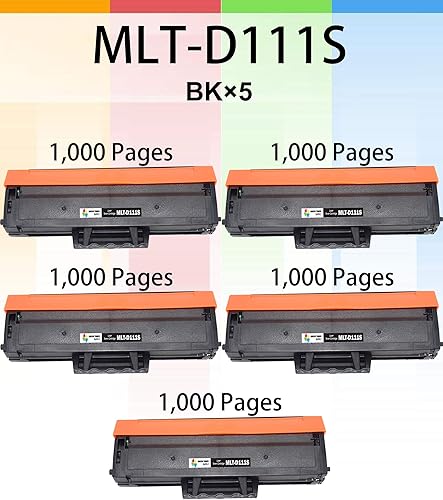 Miniatura 2 de Paquete de 5 cartuchos de tóner compatibles con Samsung MLT-D111S D111S 111S MLTS111S para uso en impresora Xpress M2020 M2020W M2022 M2022W M2024