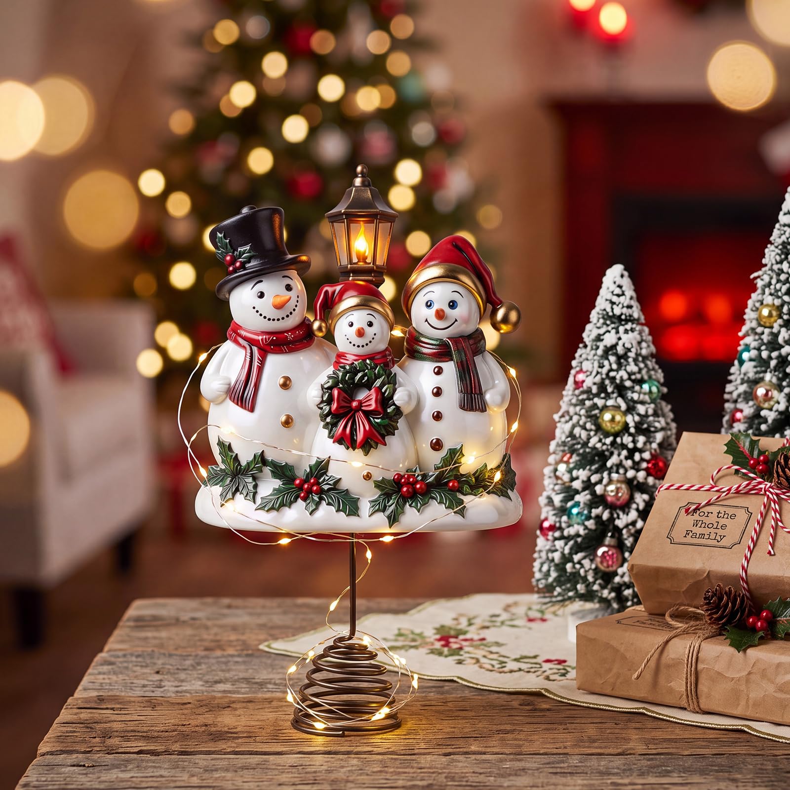 Arrowbash Puntale per albero di Natale illuminato con 20 luci LED, per cima dell'albero di Natale, elegante decorazione per le festività natalizie (pupazzo di neve)