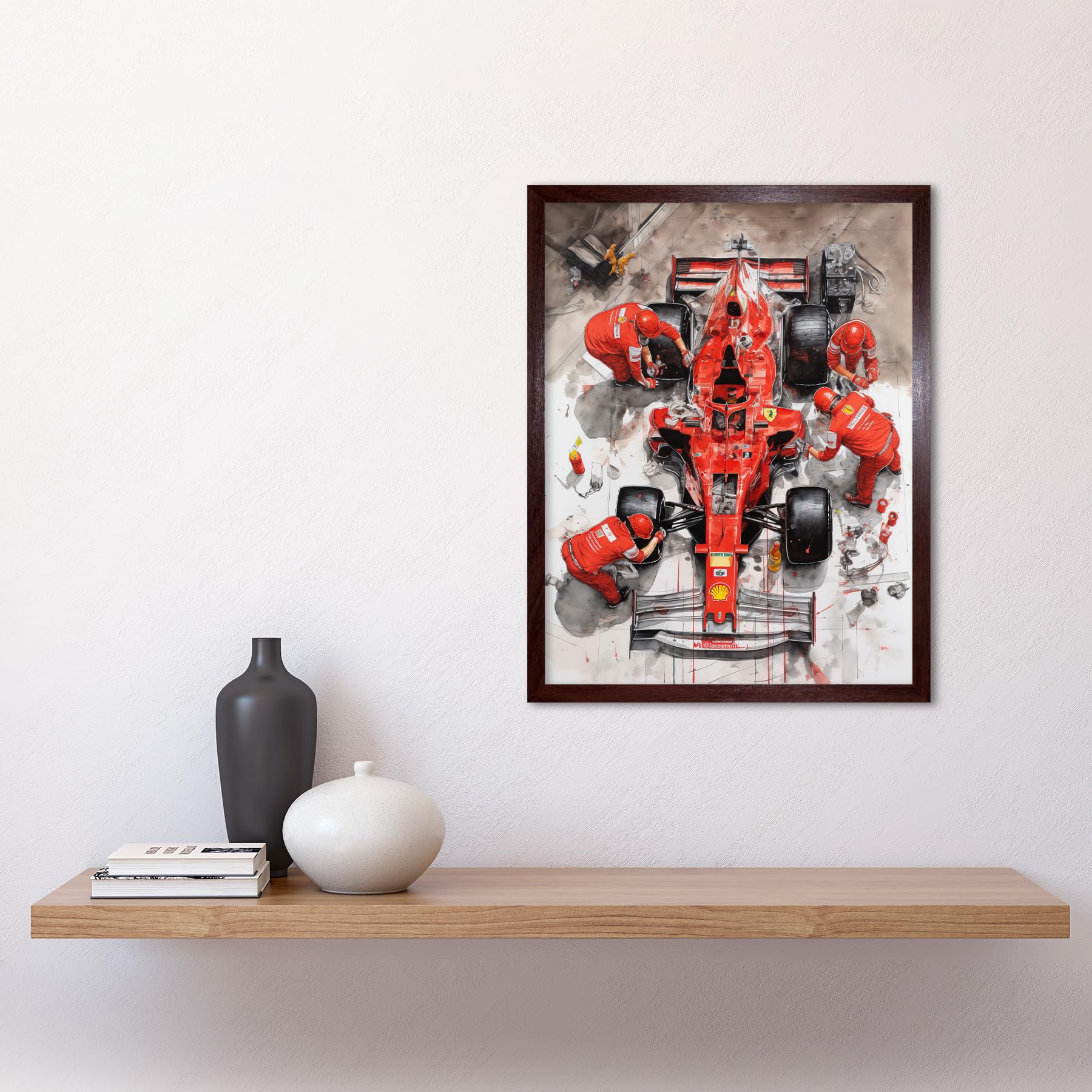 Artery8 Grand Prix Race Car Wheel Change Aerial Shot Art Print Framed Poster Wall Decor 12x16 inch, Framed Brown 12X16 - Image 2