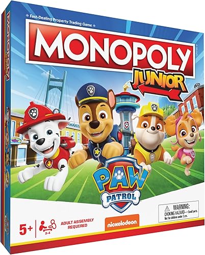 Monopoly JR PAW Patrol - Juego de mesa con Chase, Marshall, Skye y Rubble, juego oficial de Nickelodeon Paw Patrol, juego de monopolio familiar para