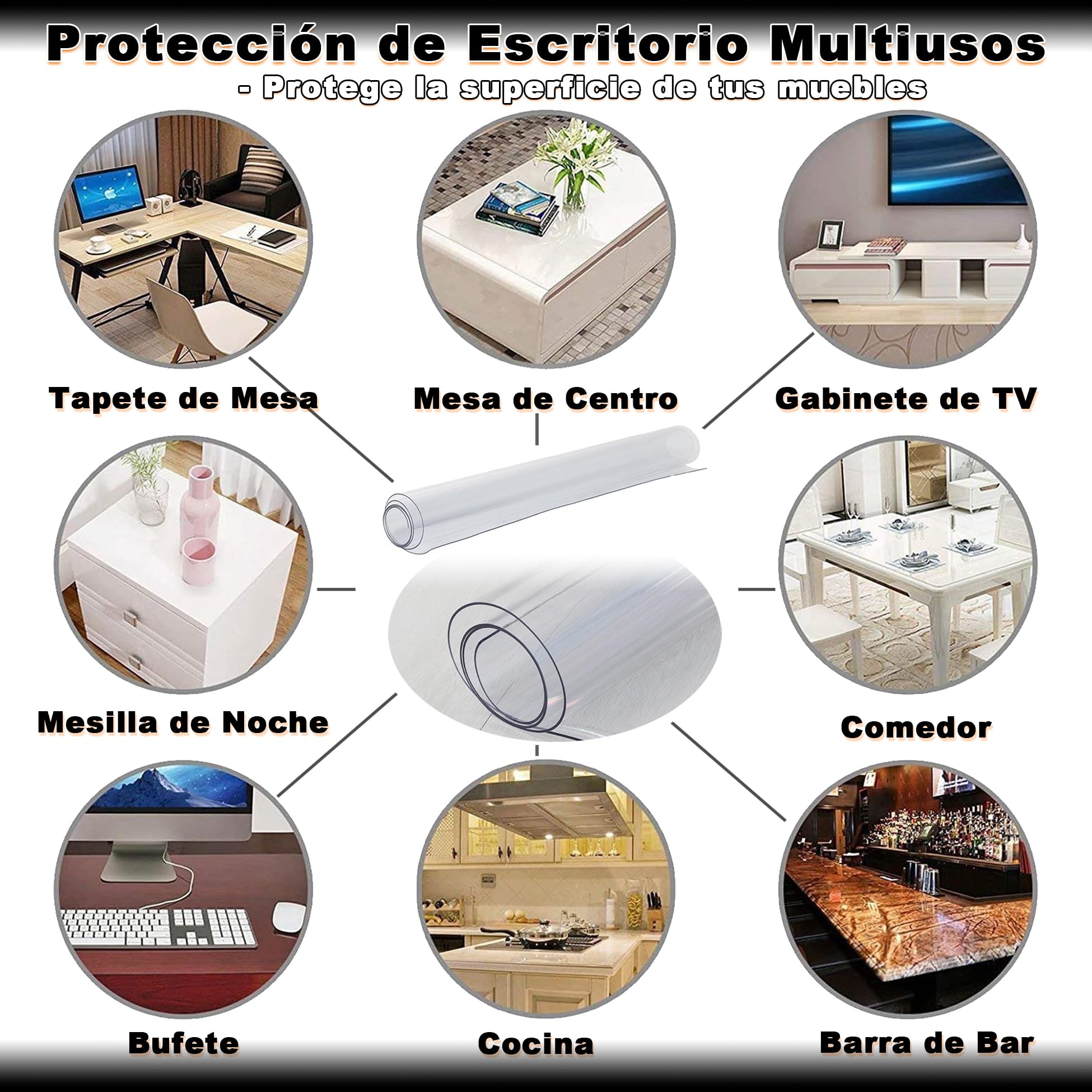 Hules para Mesas Rectangular 110x300cm, Transparente y Fácil de Lavar Sin Amarillear Mantel se Puede Enrollar PVC Mantel para Barra de Bar/Mesa de Cerveza, Transparente 1mm