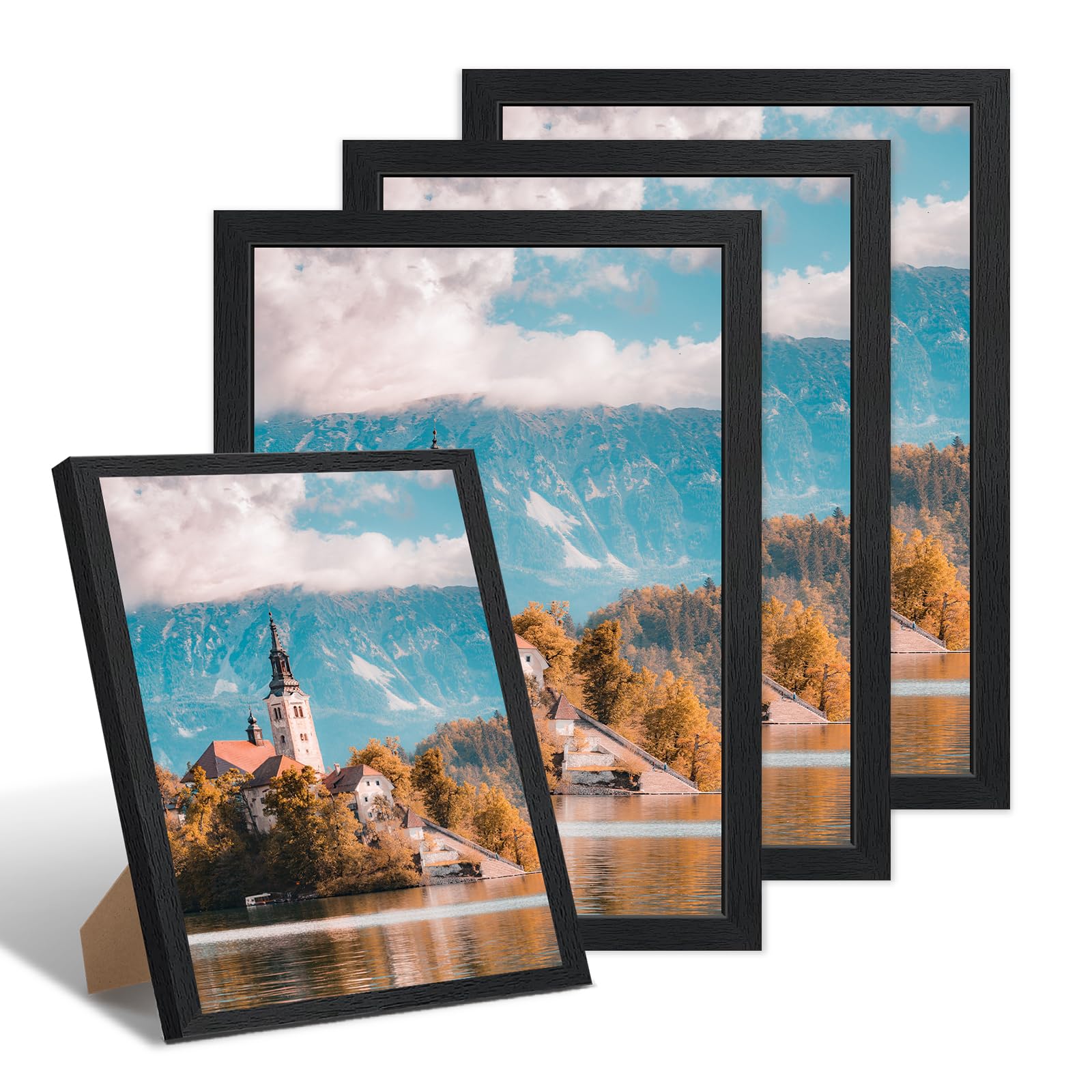 FajerminArt 4 Packs A4 picture frames, Wooden Photo Frame 20.3 x 29 cm, Versatile Black A4 Poster Frame Plexiglass, Wall Mount or Tabletop for Home Office Gallery Portrait Photo Landscape — image 1
