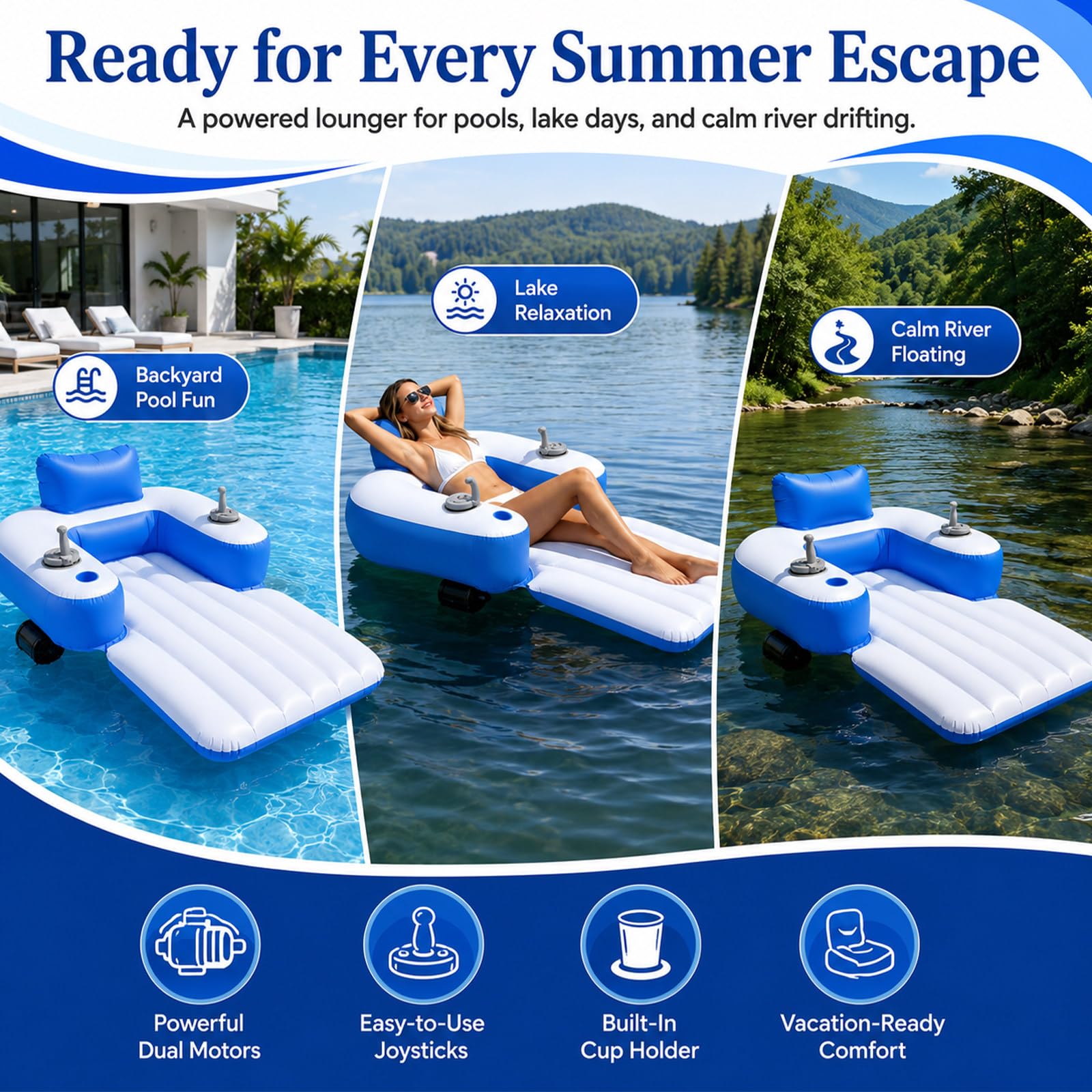 Asiento Acuático Inflable con Doble Motor 50w, Flotador Eléctrico para Adultos | Alimentación Mediante Batería Recargable, Cuerpo Flotante Estable Para Un Uso Seguro Dentro De Piscinas Privadas