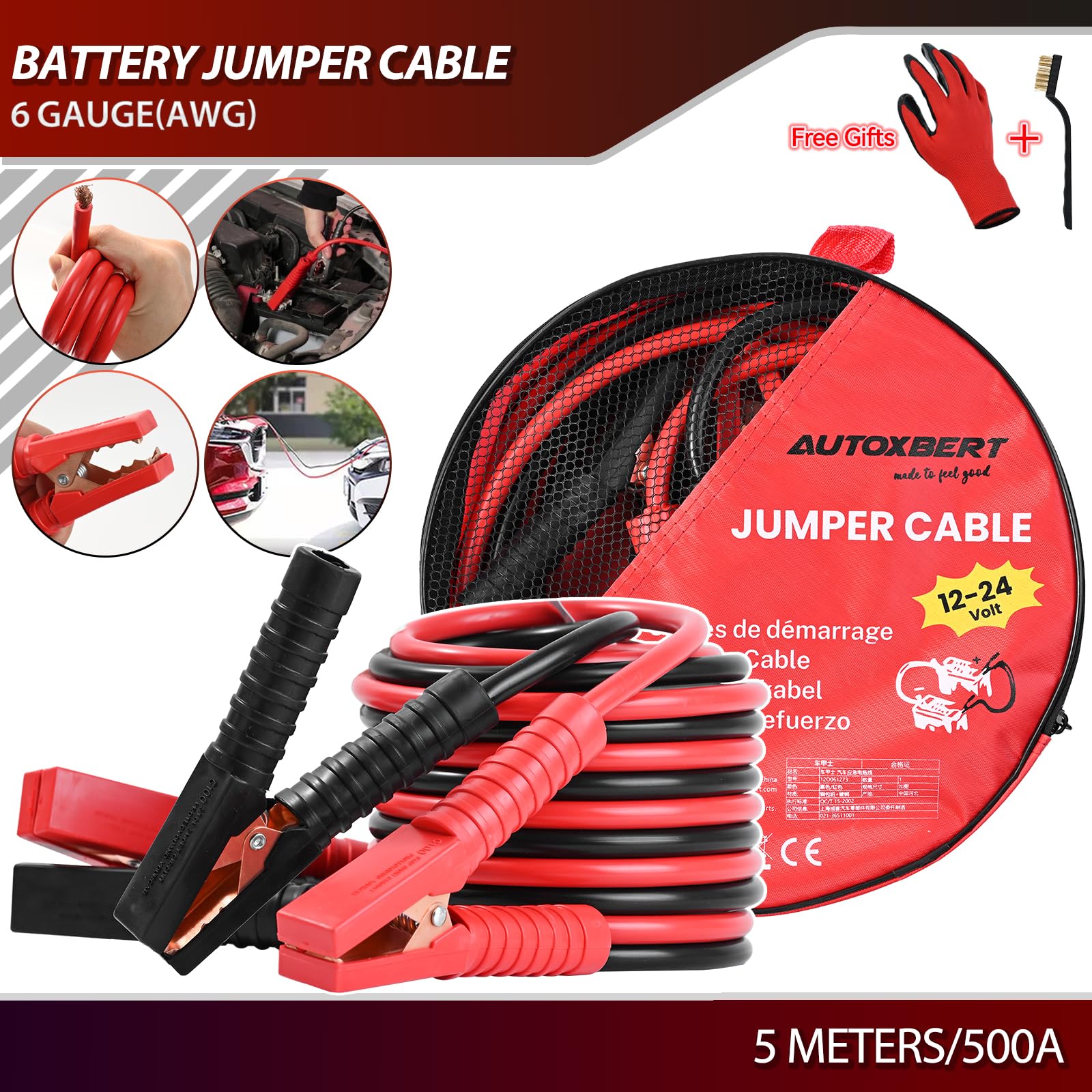 AUTOXBERT 2X 5M Câbles de démarrage KFZ LKW câbles de pontage câbles de démarreur chargeur de batterie