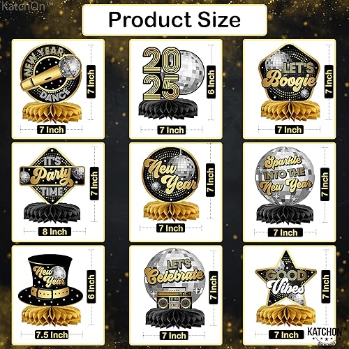 Miniatura 2 de KatchOn, Decoraciones de centros de mesa de nido de abeja de Año Nuevo, paquete de 9, centros de mesa NYE  Centro de mesa de año nuevo disco 3D para