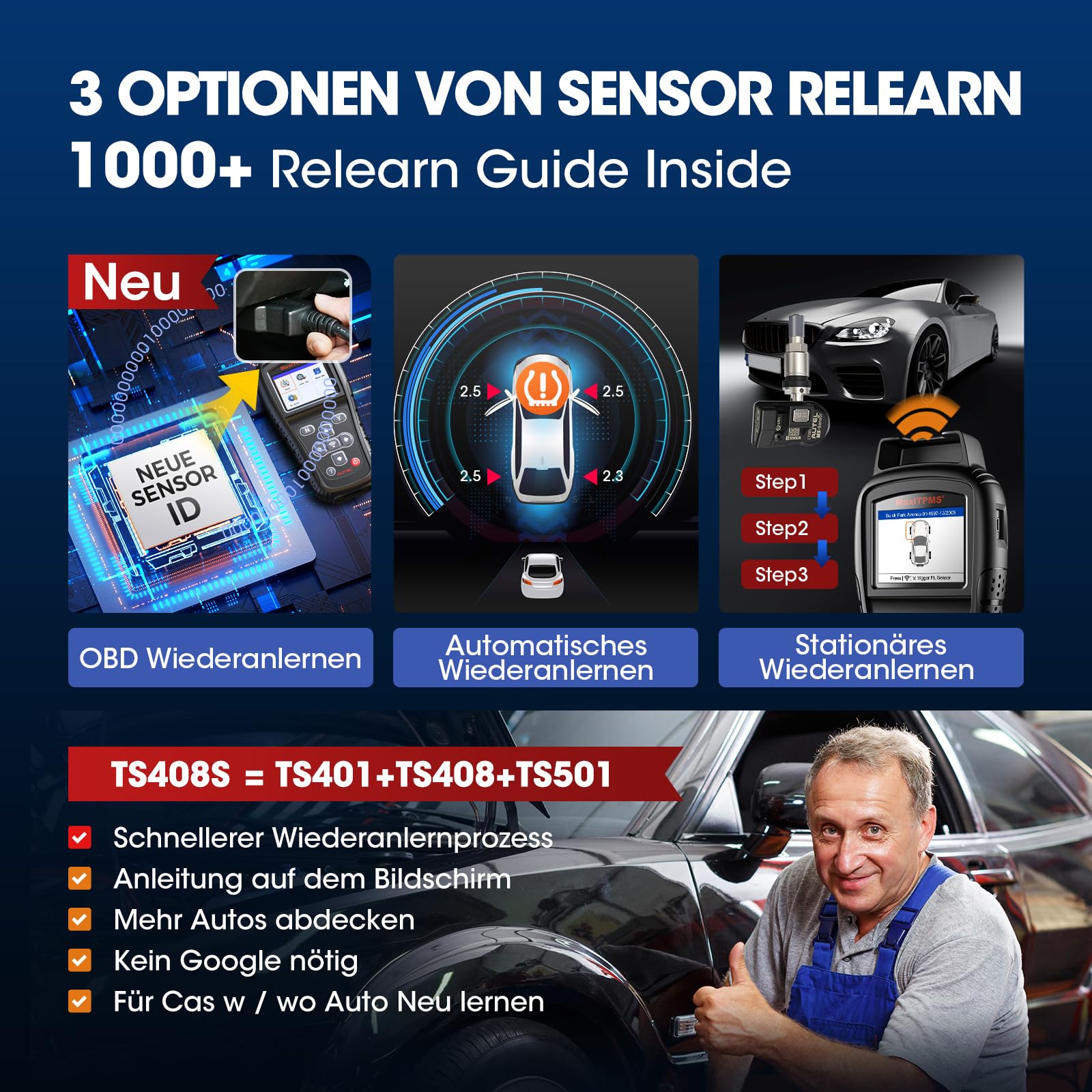 Autel MaxiTPMS TS408S RDKS Reifendruck-Kontrollsystem 2024 Reifendrucksensoren, TPMS Lernwerkzeug, Sensoraktivierung, TPMS Reset/Diagnose, Lesen/Löschen DTCs, Upgraded von TS408/401, Arbeit als TS501