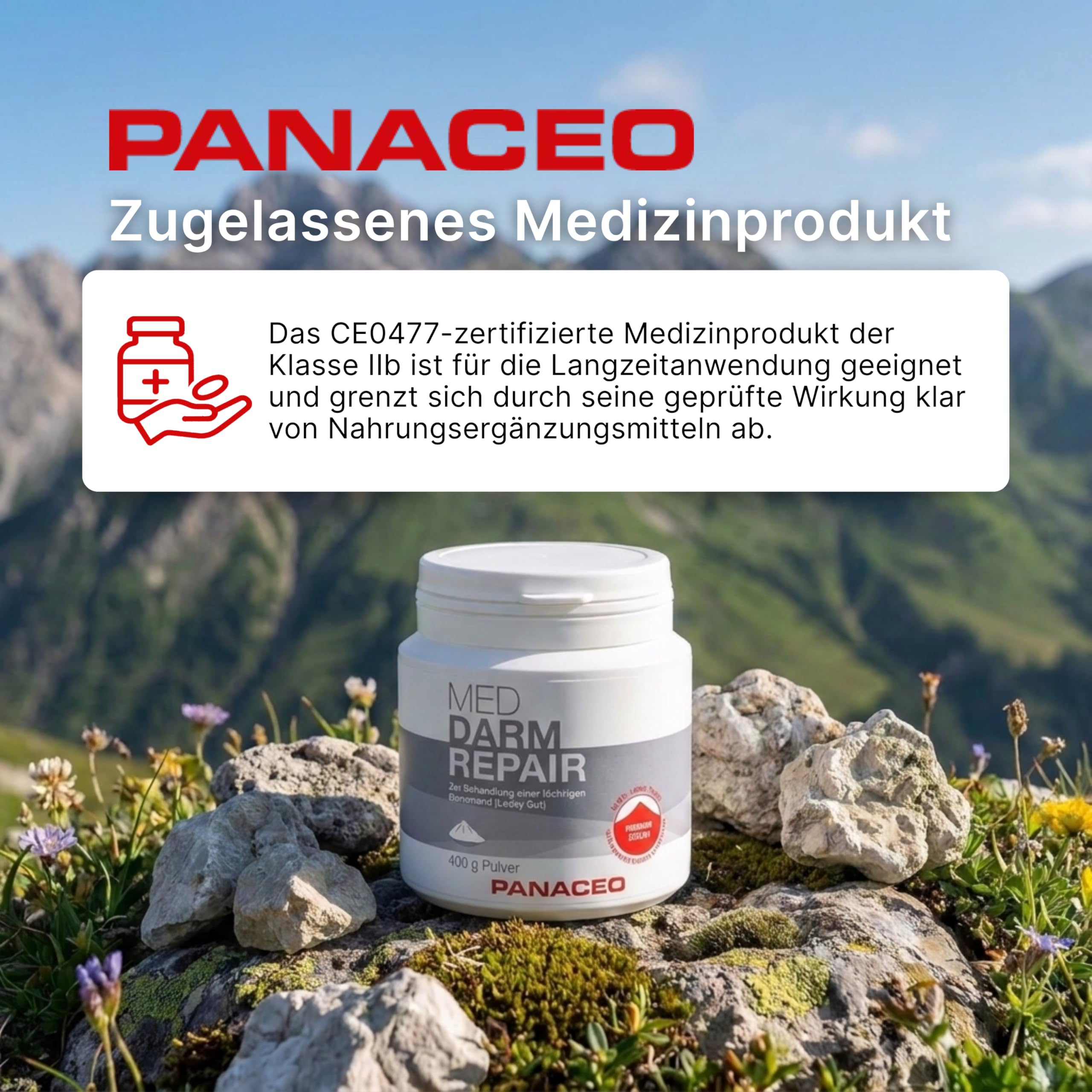 PANACEO MED DARM REPAIR Pulver mit PMA-Zeolith – Veganes Medizinprodukt bei Reizdarm, Leaky Gut & Darmbeschwerden, unterstützt Darmbarriere, Darmflora & Schadstoffbindung, 400 g