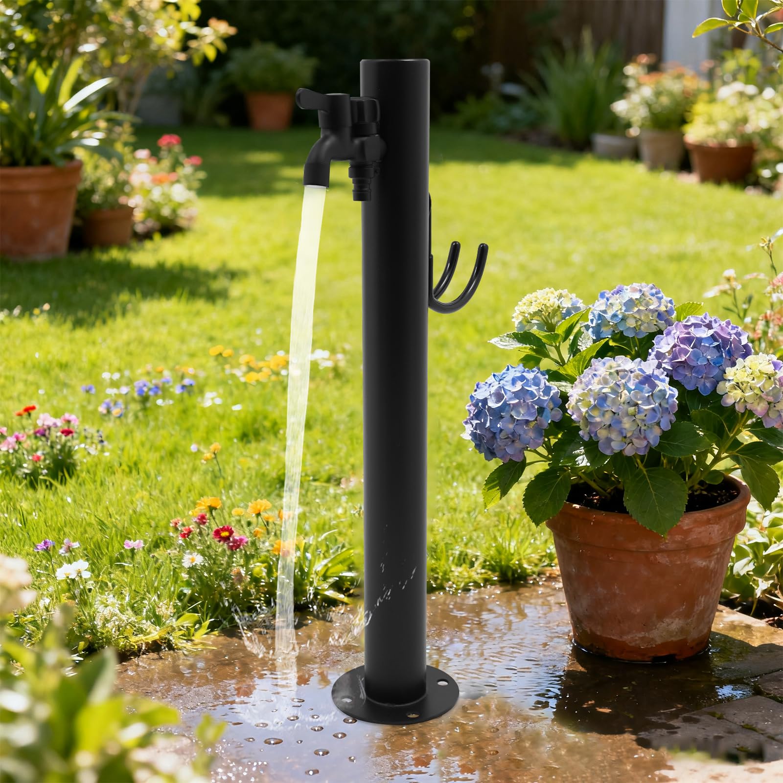 Columna de agua para jardín, grifo de agua de acero inoxidable, grifo exterior, punto de extracción de agua moderno con grifo y soporte para manguera (A)