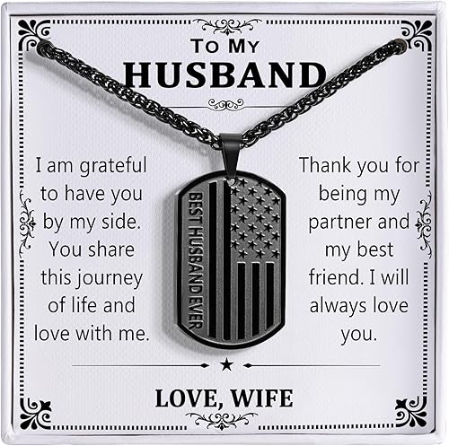 HEYOLL Gifts for Husband from Wife, To My Husband Dog Tag Necklace Best Man Ever