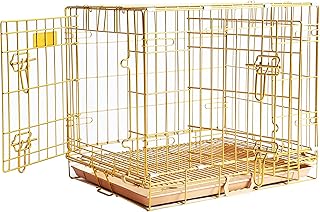 HOMEY PET Gold Color Folding Design Dog Crate Puppy Kennel with Removable Floor Grid and Pull Out Tray