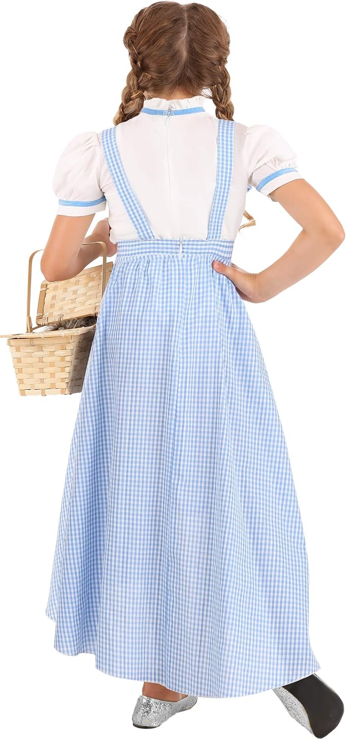 Girl's Hi-Lo Blue Gingham Dress Kansas Girl Costume | Fairytale Musical Movie Character Cosplay Outfit for Kids