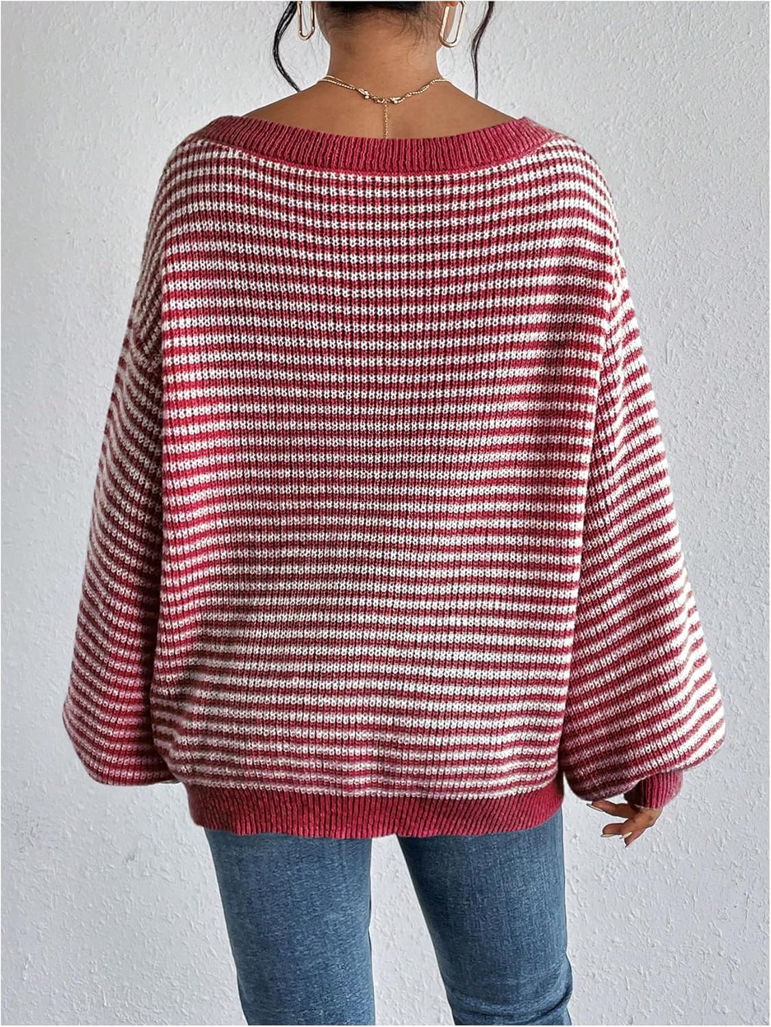 SOLY HUX Women's Off The Shoulder Striped Sweaters Oversized Long Sleeve Knit Pullover Tops - Image 2