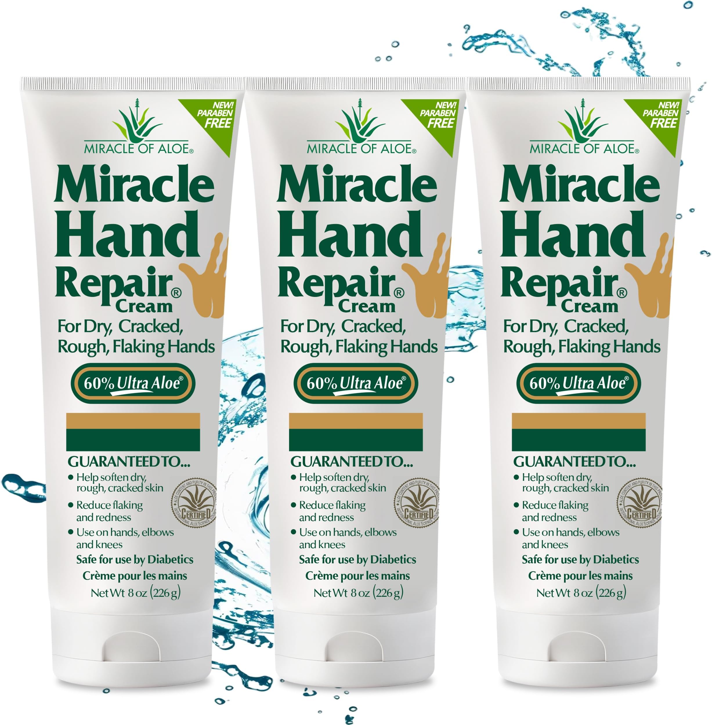 Miracle of Aloe’s Miracle Hand Repair Cream 8 oz Healing Aloe Vera Lotion for Dry, Cracked Hands with 60% Ultra Aloe Gel - Moisturizes, Softens, and Repairs - Non-Greasy (3-Pack)