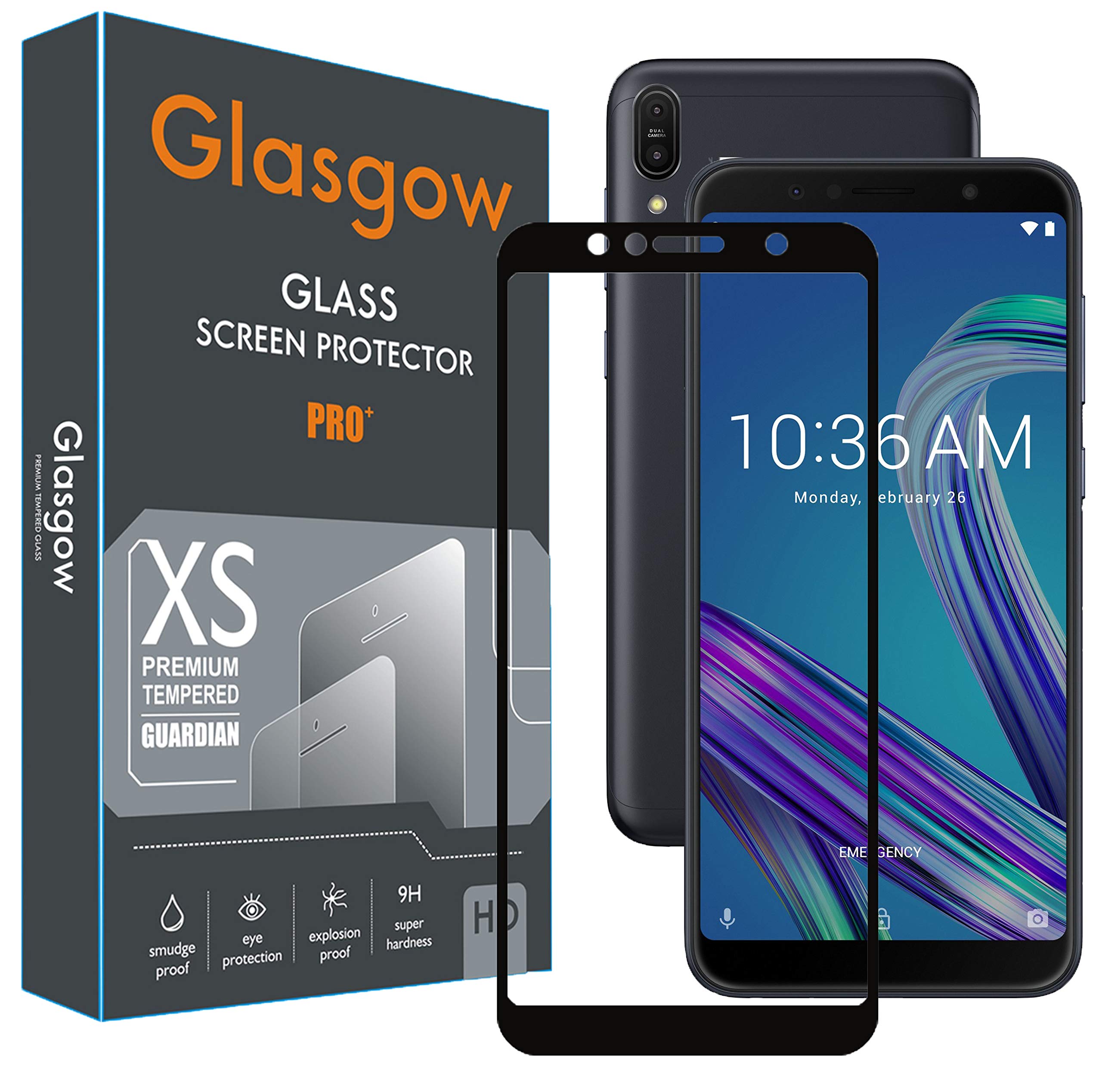 Glasgow Full Protection Tempered Glass for Asus ZenFone Max Pro M1 Top Notch Edge to Edge Full Screen Coverage [Anti-Scratch] [Gorilla] [Free Cleaning Kit Included] - Black
