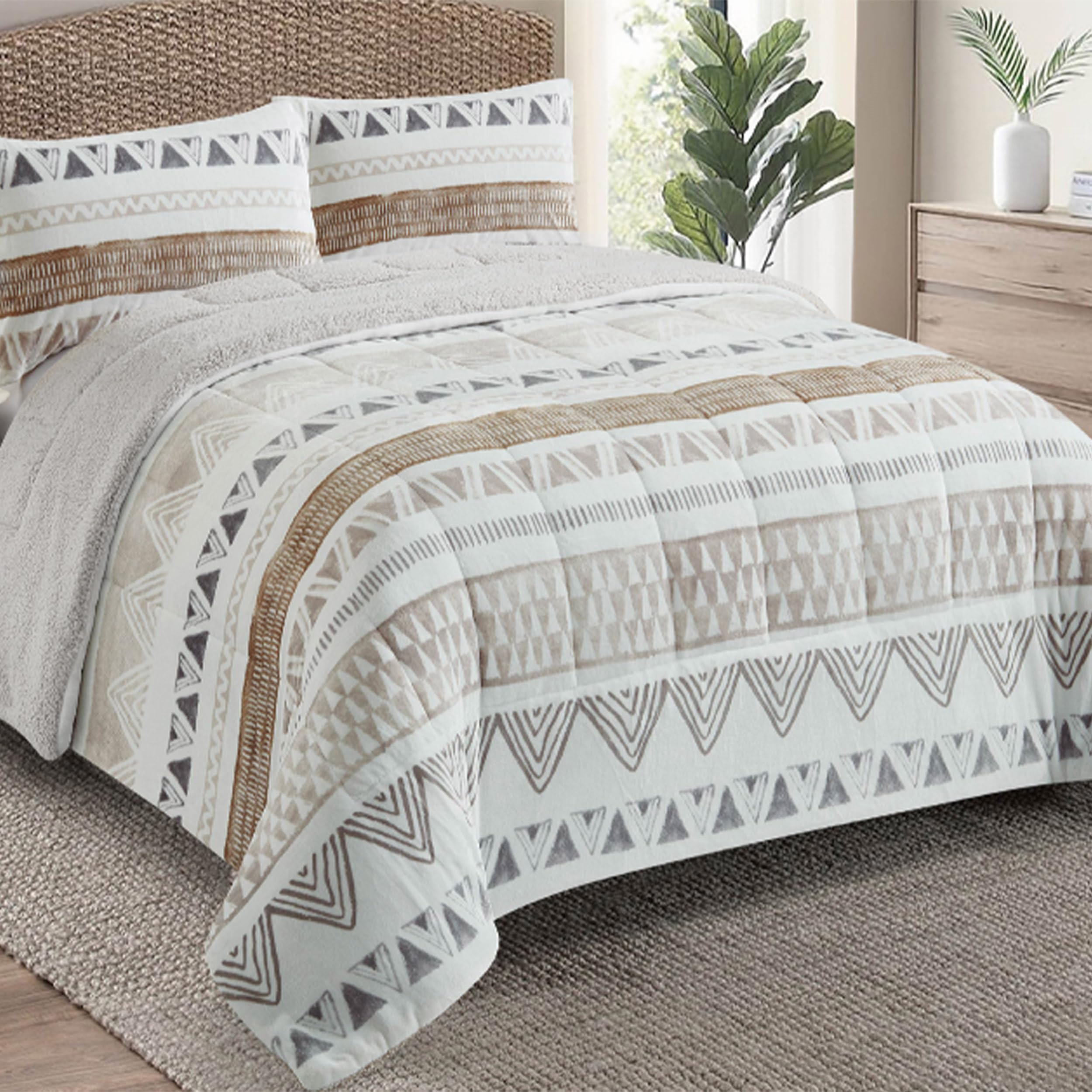 MANEMI Edredón Borrego con 180 x 260 cm con 1 Funda de Cojin con una Funda de cojin - Edredón Nódico Invierno Cálido y Suave con Relleno de Micro Fibra Poliéster, Edredón Reversible Franle y Sherpa