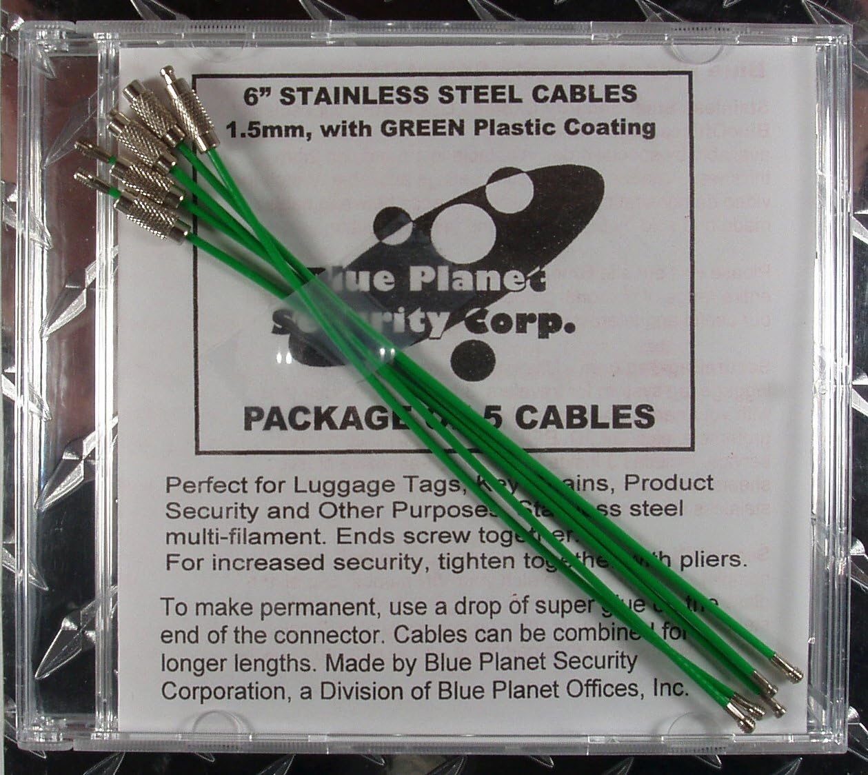 5 Pack Stainless Steel Cables 6 Inch, Green Plastic Coating, Luggage Tags Keyrings Security by Blue Planet Security