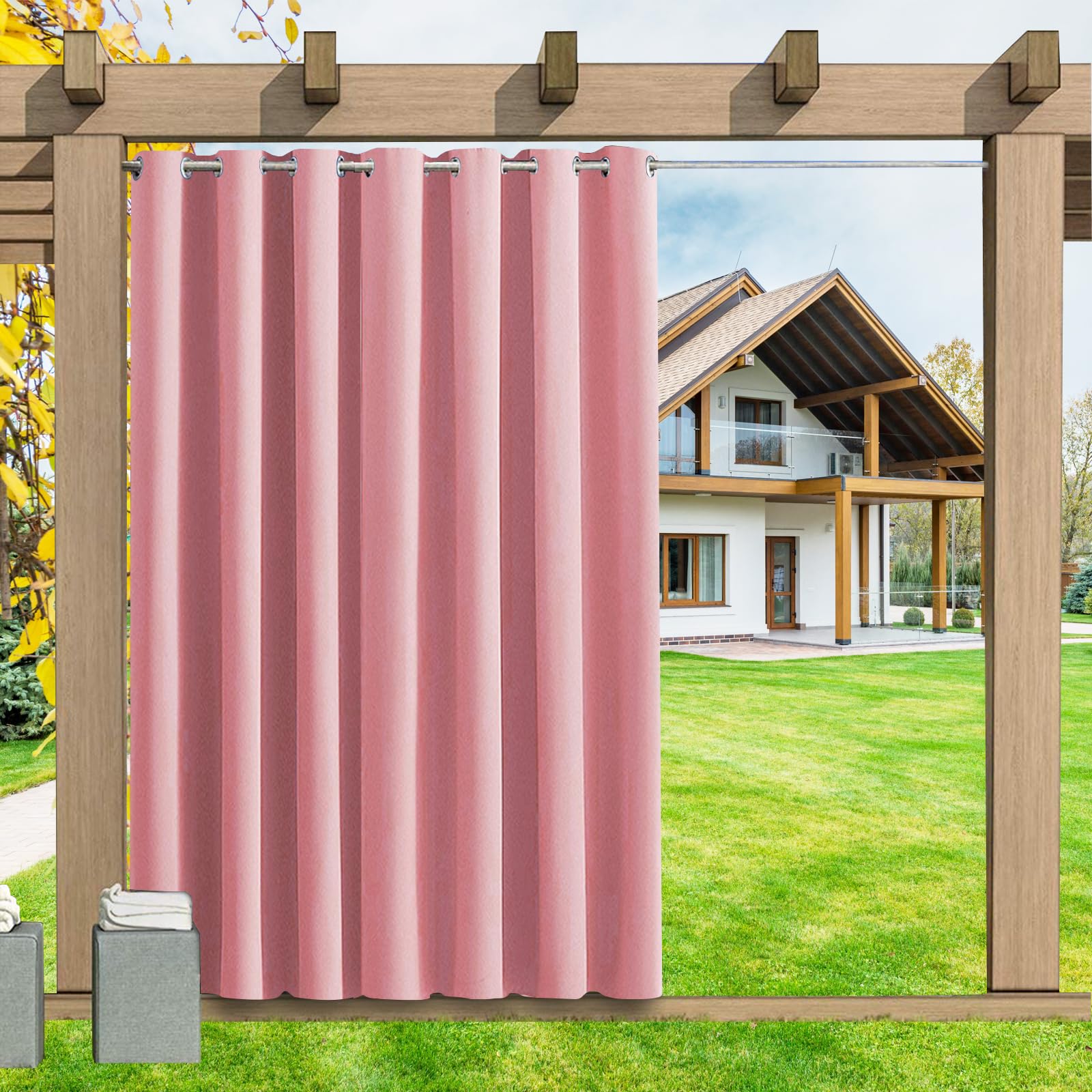 LSDINDF Outdoor Curtains Waterproof 1 Panel, Blackout Thermal Insulated Privacy Curtains with Grommet Top for Pergola, Porch, Gazebo, Patio & Pool - W 70" x L 95"