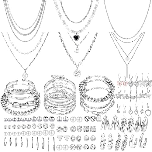NEWITIN 69 Pieces Gold Jewelry Set for Women Fashion Costume Jewelry Gold Plated Necklace Bracelet Earrings Set for Women