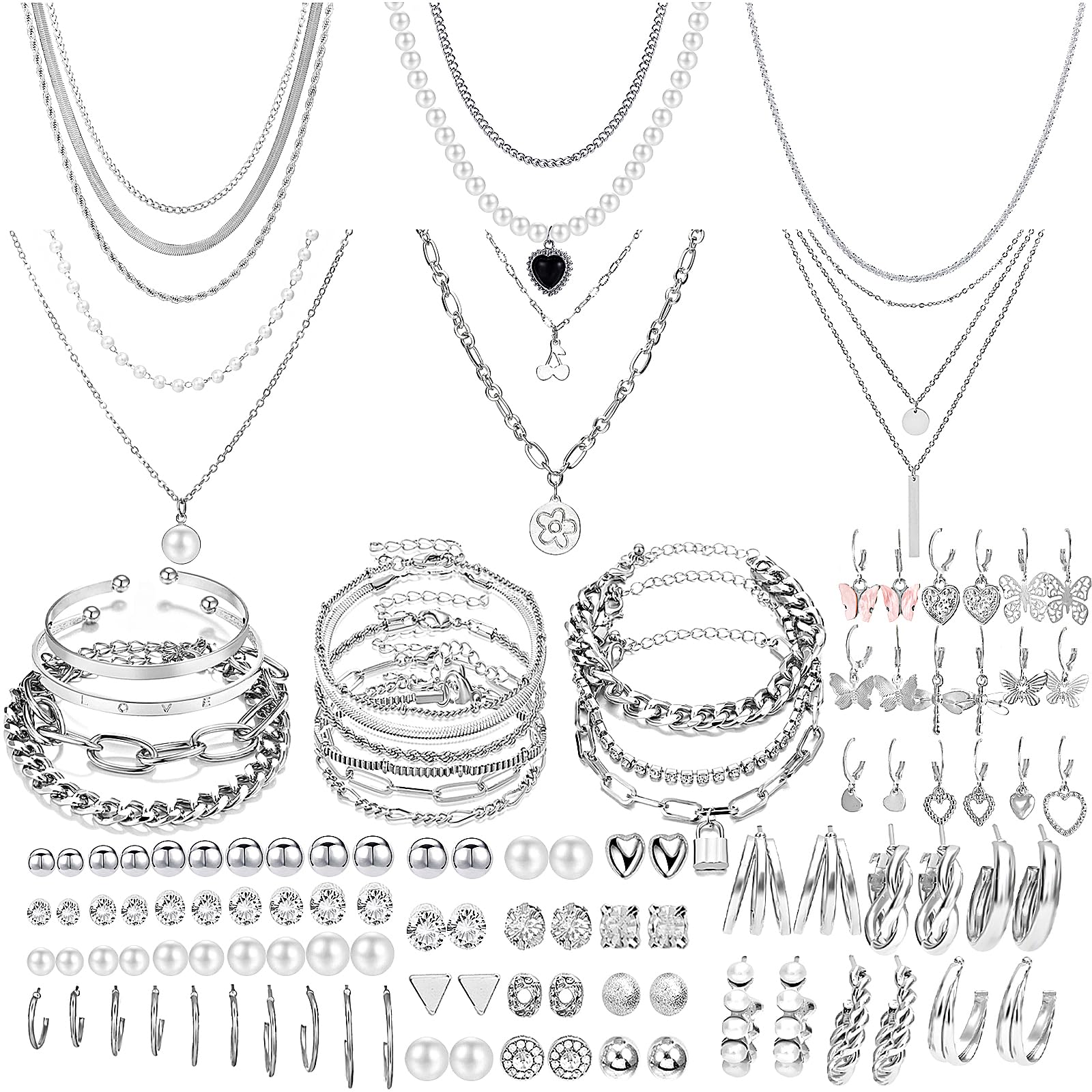 NEWITIN 69 Pieces Gold Jewelry Set for Women Fashion Costume Jewelry Gold Plated Necklace Bracelet Earrings Set for Women
