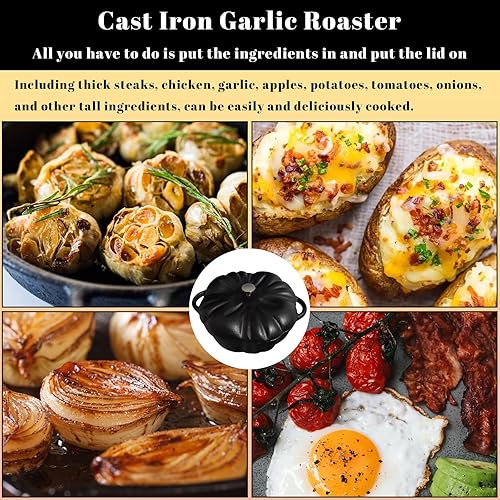 Miniatura 4 de Tostador de ajo, asador de ajo de hierro fundido para parrilla del horno, sirve ajo asado fresco para cocina al aire libre, utensilios de cocina,