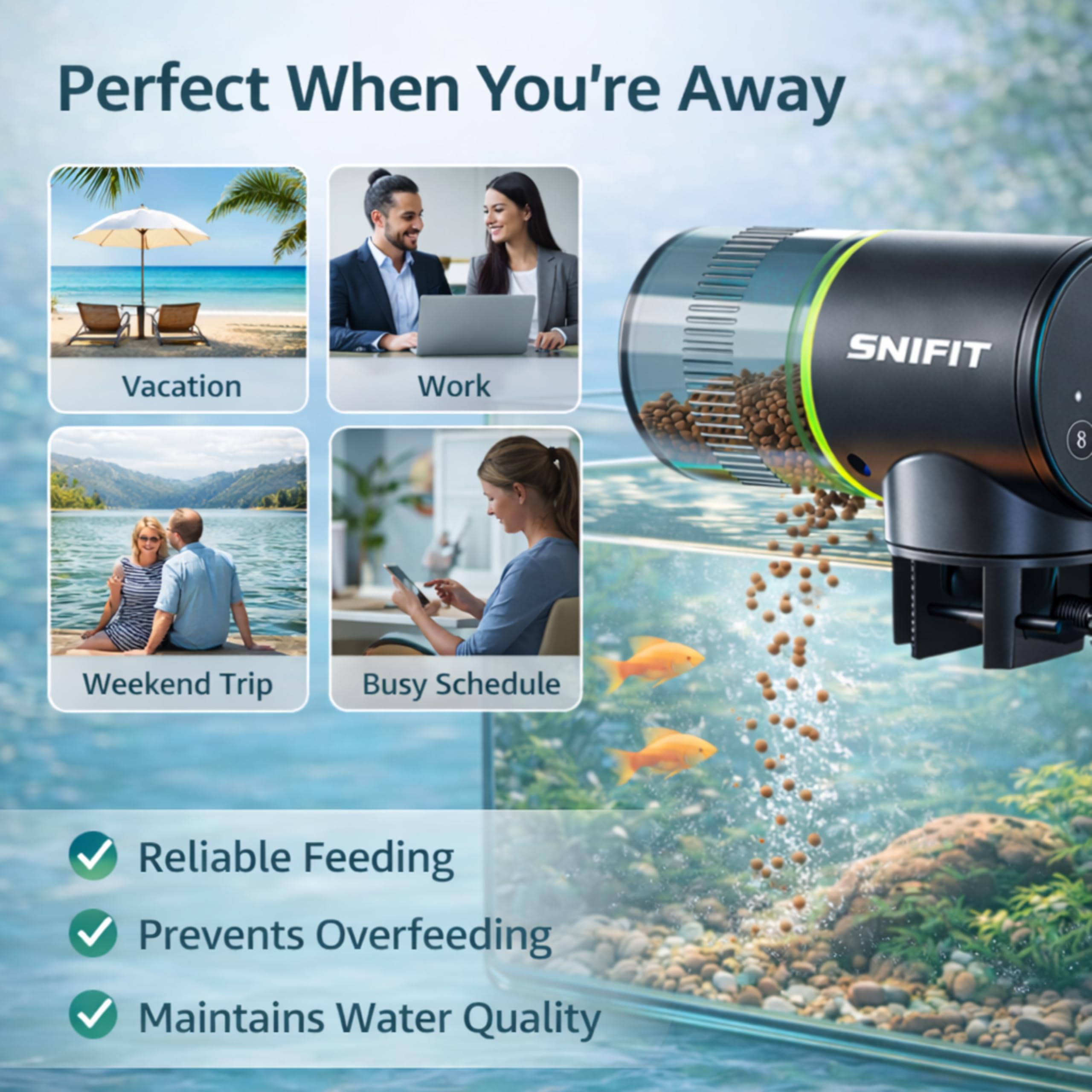 Mangeoire automatique pour aquarium – Distributeur automatique de poissons – avec programme d'alimentation réglable pour la maison ou le bureau et petit réservoir de tortue Betta – Vacances de
