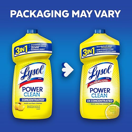 Miniatura 3 de Lysol Power Clean Limpiador multisuperficie, 2 vertidos concentrados, aroma de esencia de limón y girasol, 28 onzas líquidas (el embalaje puede