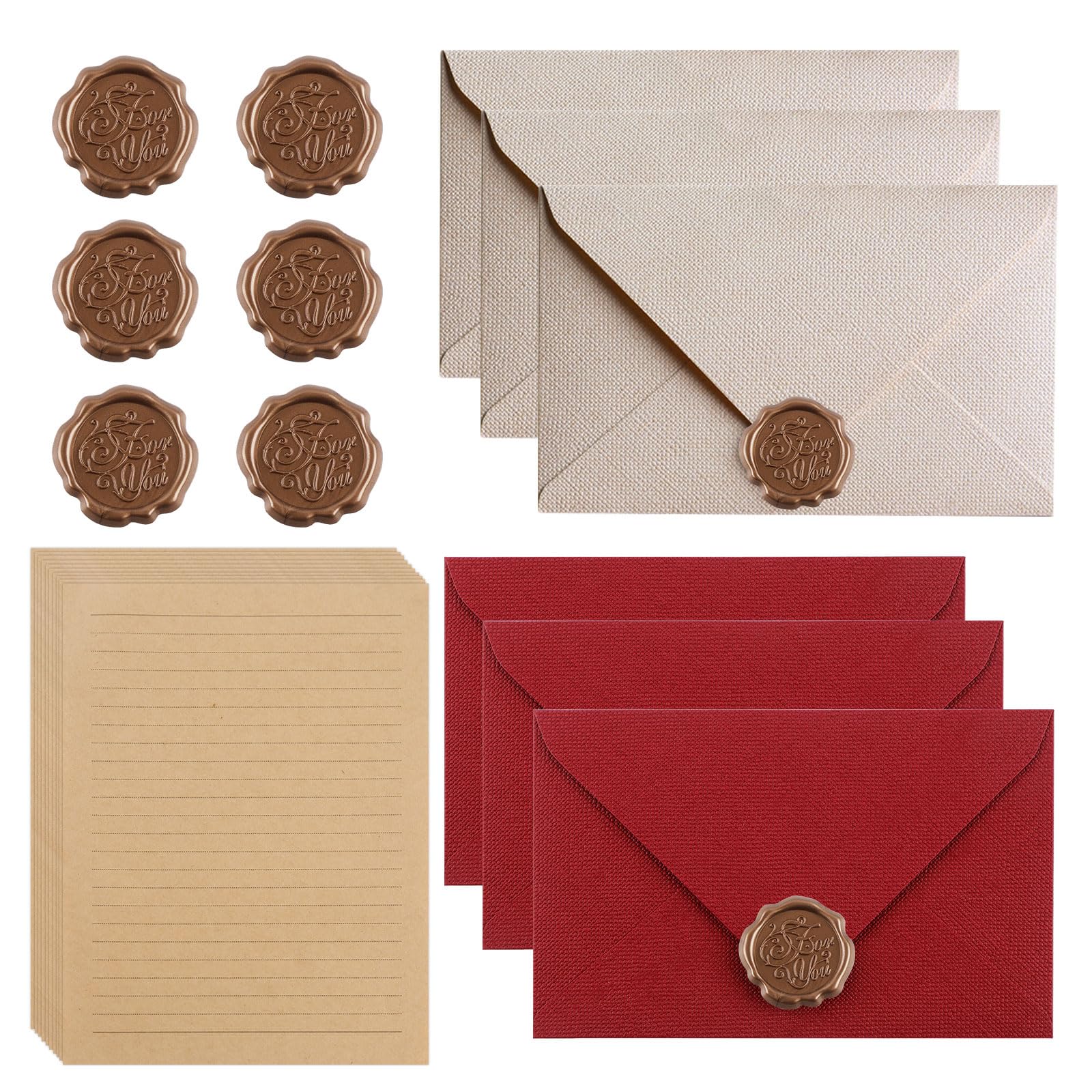 Set Carta Da Lettere Vintage Con Buste Kraft - 16 Fogli Decorati + 10 Buste + 10 Adesivi Sigillo Cera - Foto 8