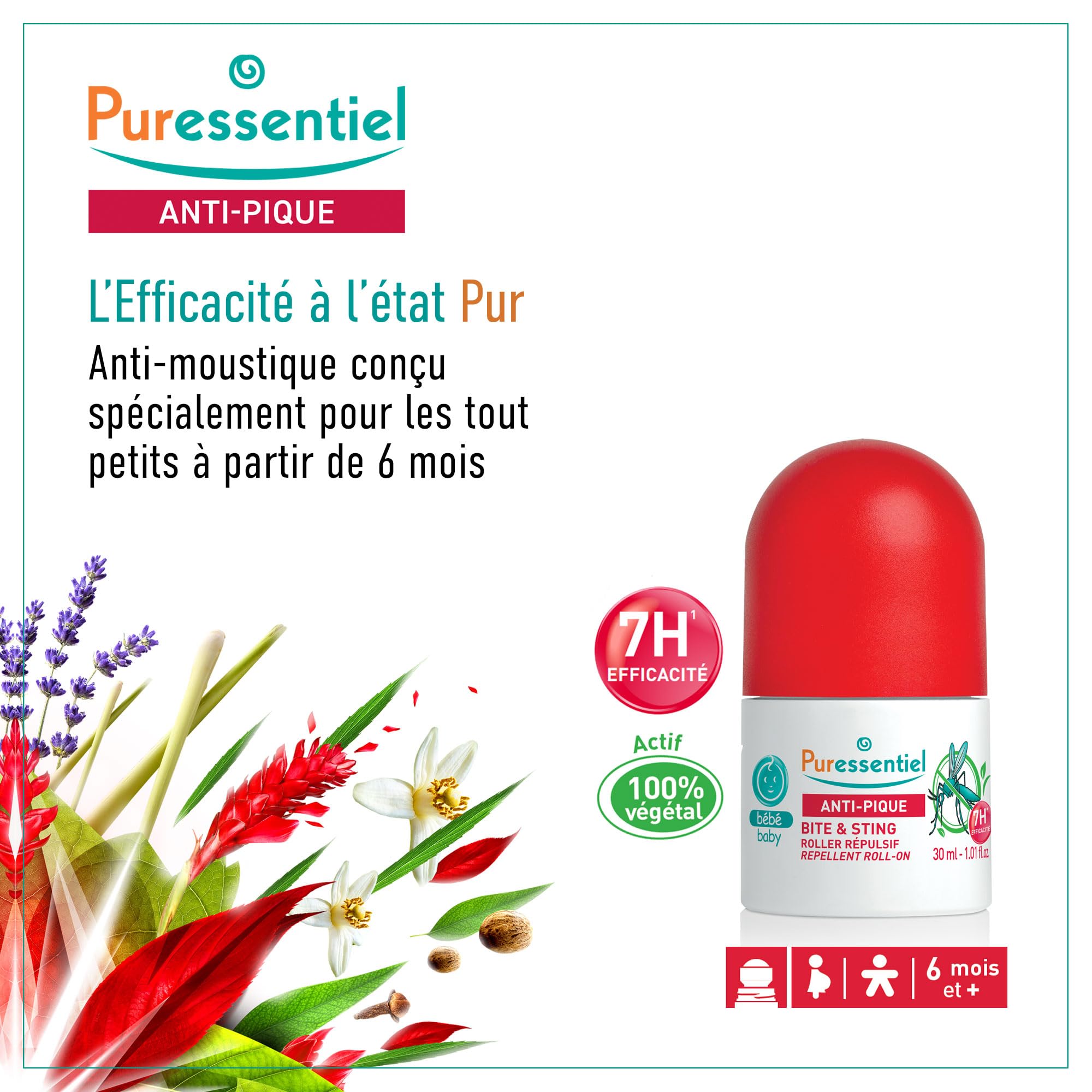 Puressentiel - Anti Pique - Roller Répulsif Bébé - Anti-Moustiques- Protection efficace contre les moustiques - Actif 100 pourcent d'origine végétale - Dès 6 mois - 30 ml